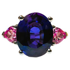 New Sri Lanka 10.60 ct Blue & White Sapphire Sterling Ring Size 6.5