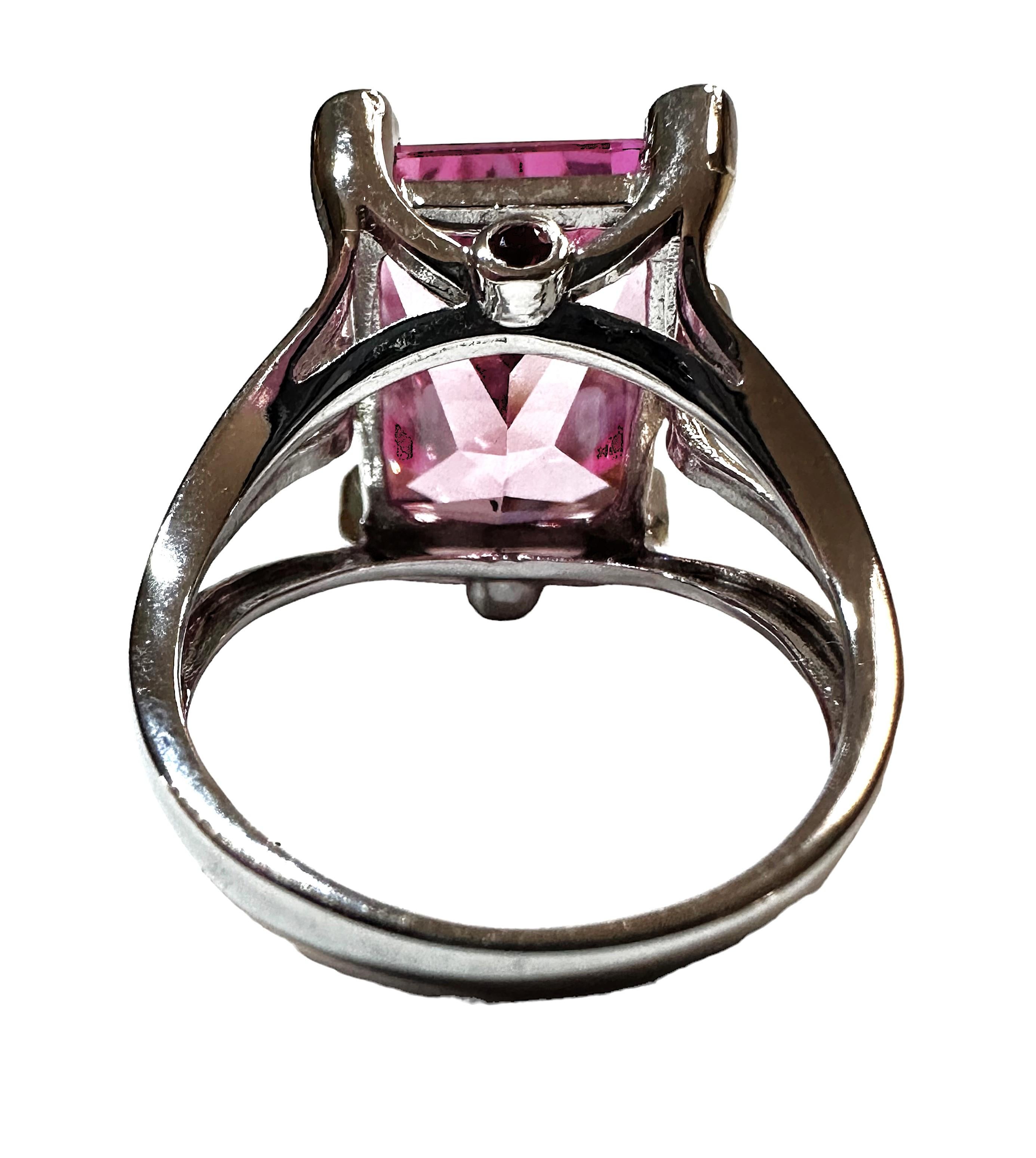 Asscher Cut New Sri Lanka 11 Carat Baby Pink & Dark Pink Sapphire Sterling Ring