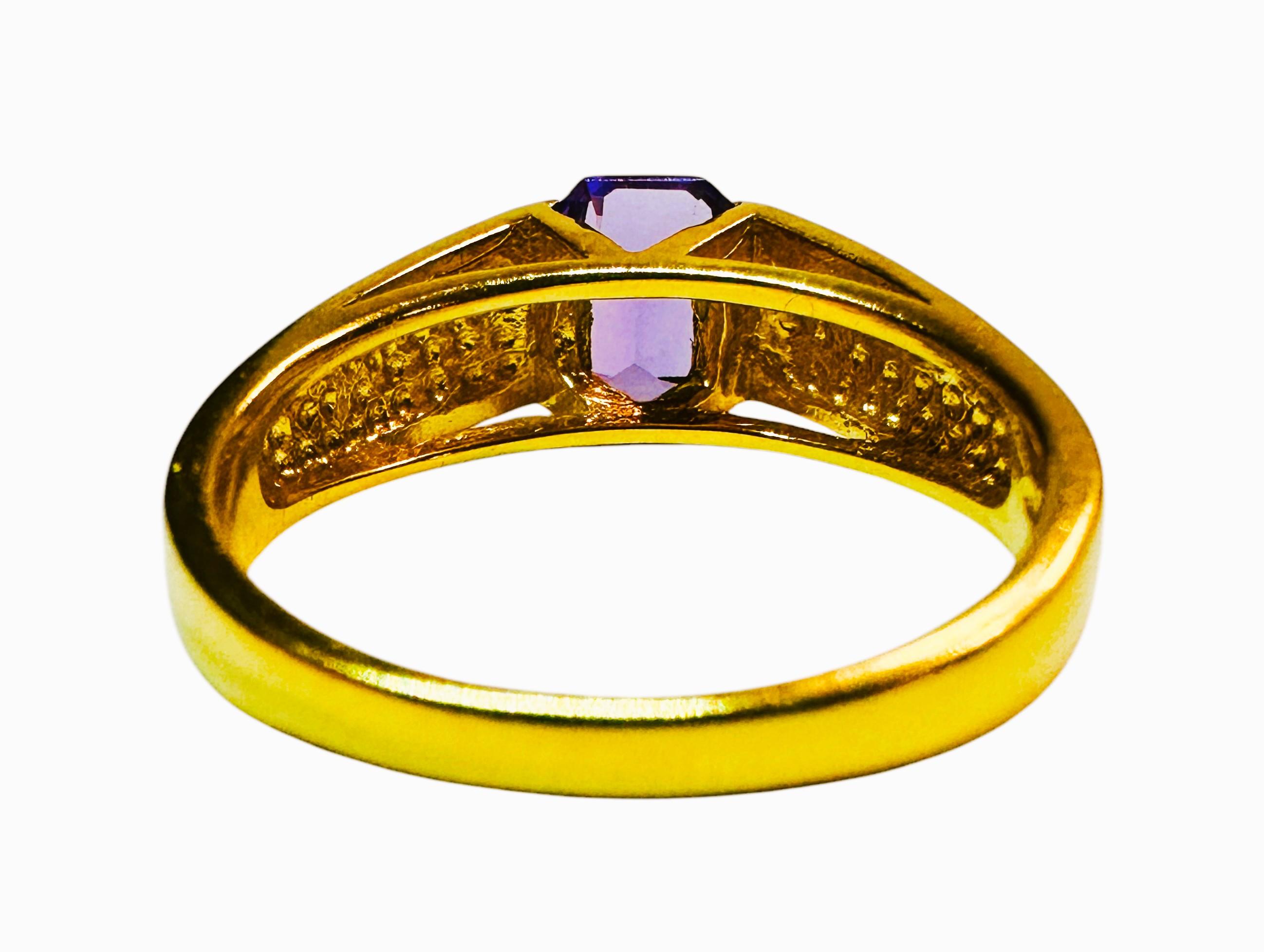 Emerald Cut New Sri Lanka 1.10 Ct Solitaire Amethyst Yellow Gold Plated Sterling Ring For Sale