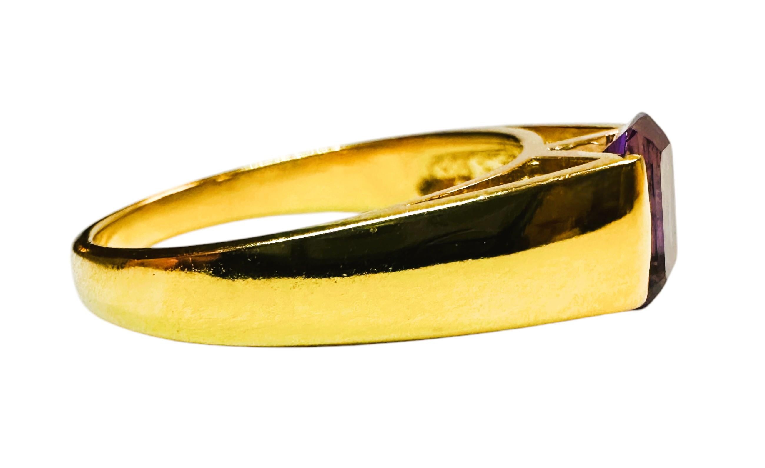 New Sri Lanka 1.10 Ct Solitaire Amethyst Yellow Gold Plated Sterling Ring In New Condition For Sale In Eagan, MN
