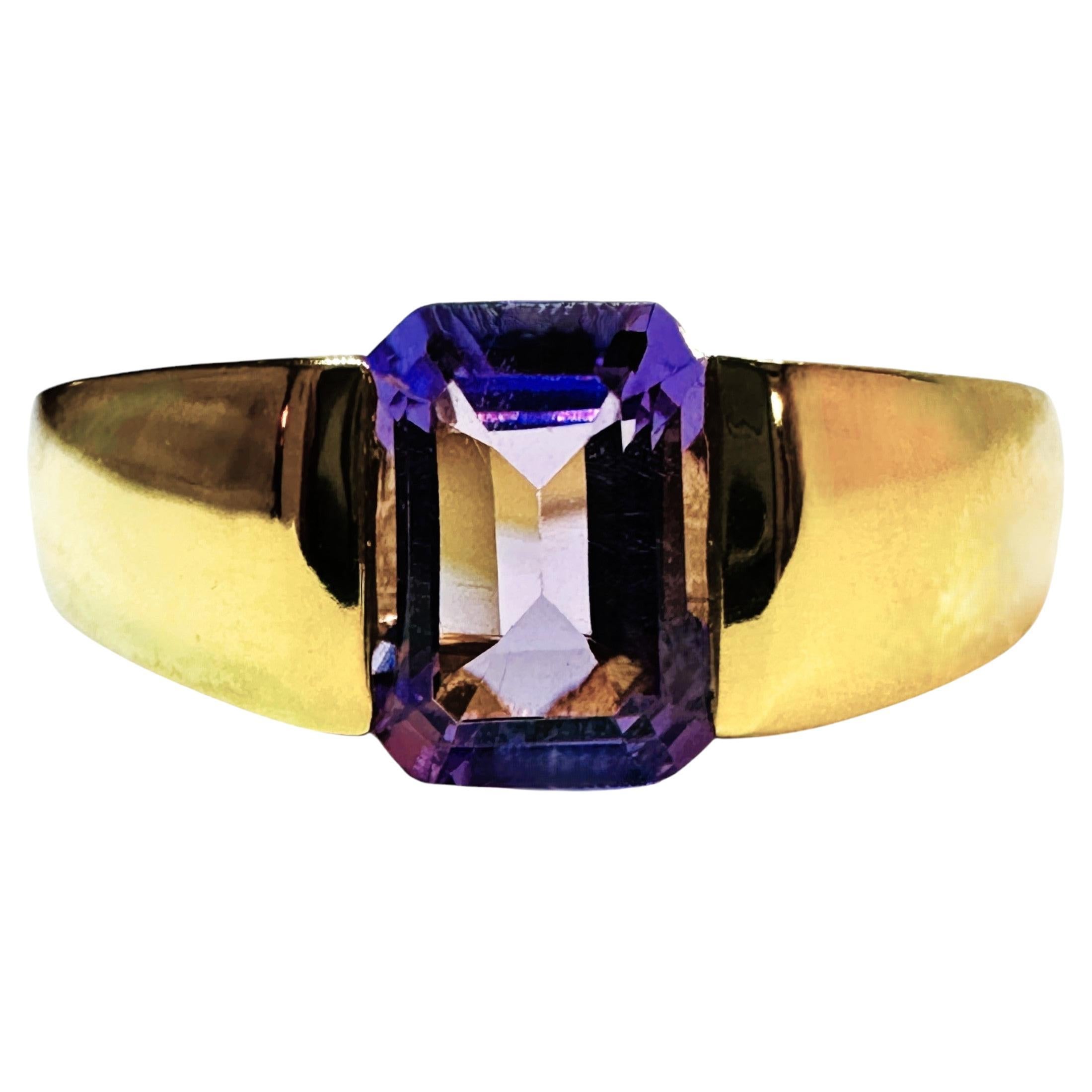Bague neuve du Sri Lanka avec améthyste solitaire de 1,10 carat, plaquée or jaune et argent sterling