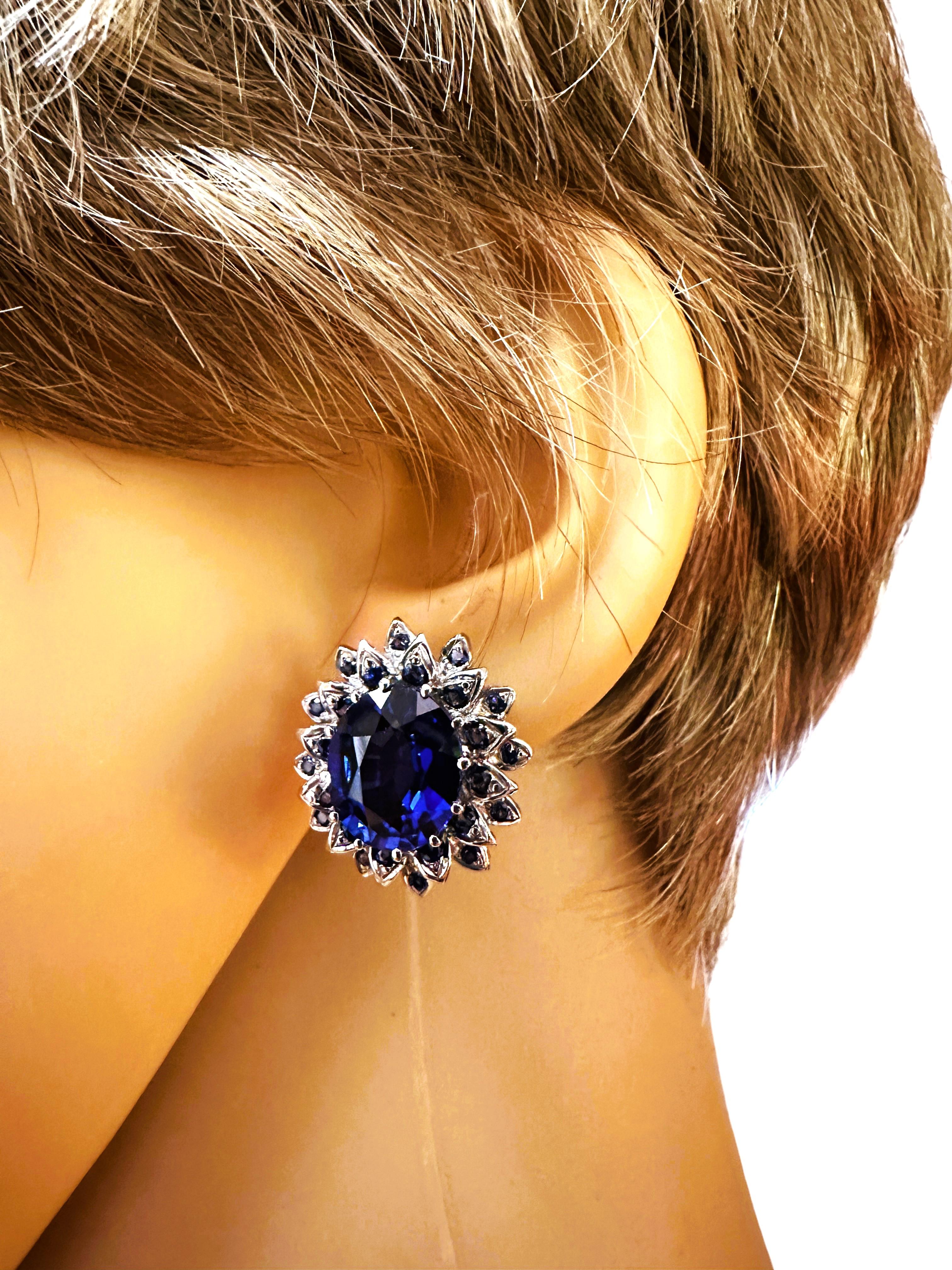 Art Deco New Sri Lanka  11.2 ct Royal Blue Sapphire Sterling Post Earrings