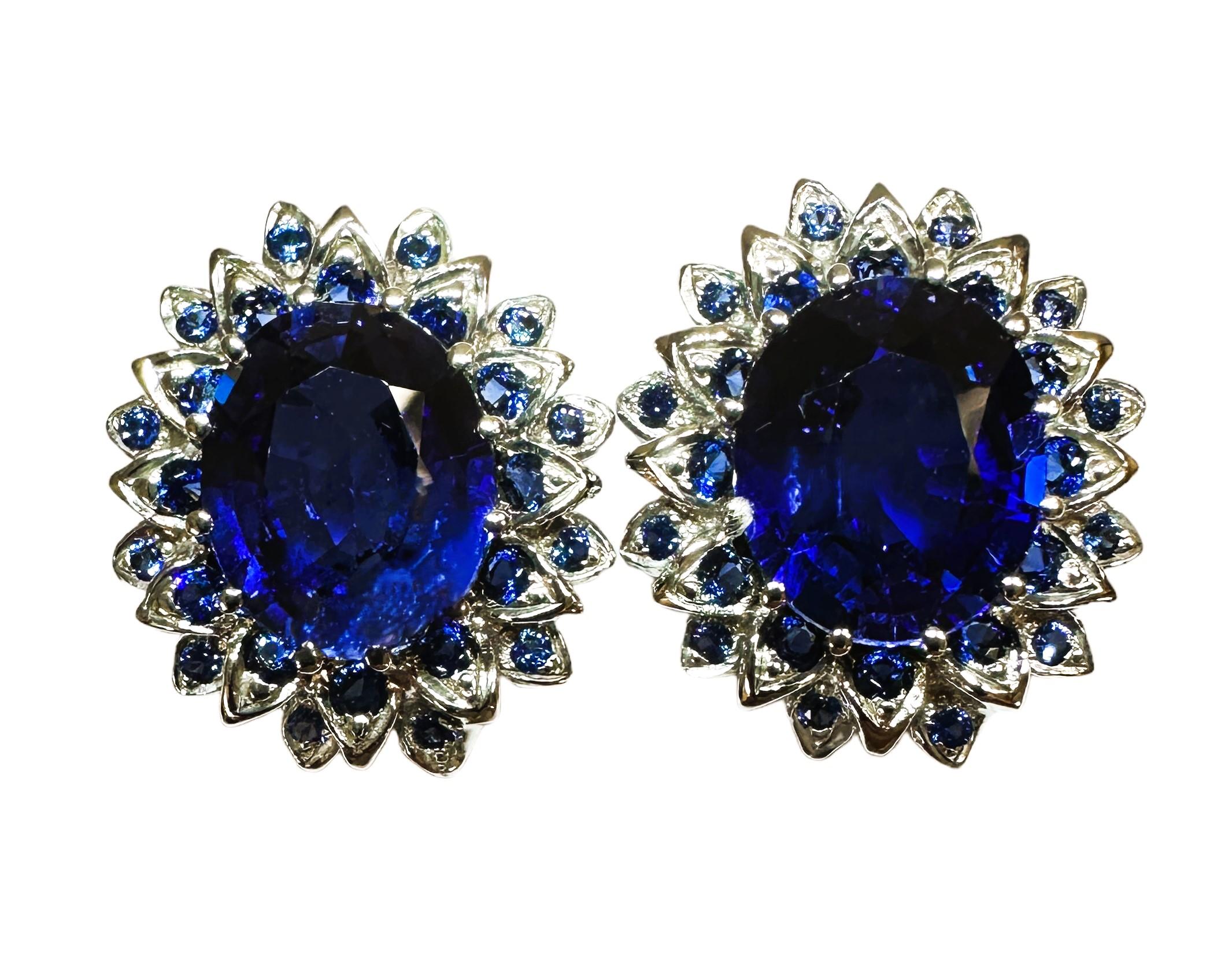 Oval Cut New Sri Lanka  11.2 ct Royal Blue Sapphire Sterling Post Earrings