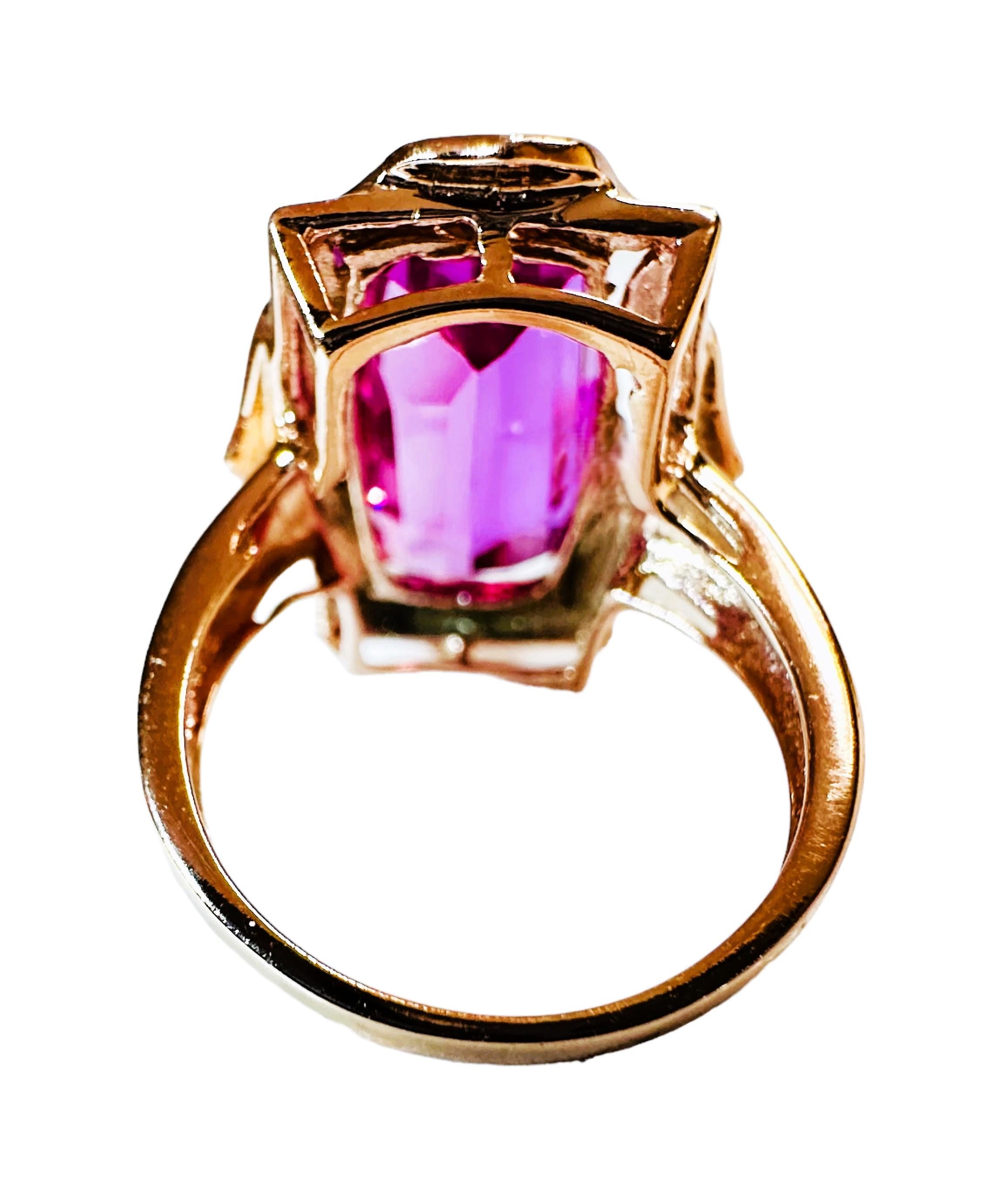 Neuer Sri Lanka 12.0 Karat Dunkelrosa Saphir Roségold vergoldeter Sterling-Ring (Baguetteschliff)