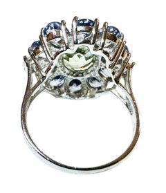 New Sri Lanka 13 Stone  8 Ct Pale Green & Cornflower Blue Sapphire Sterling Ring