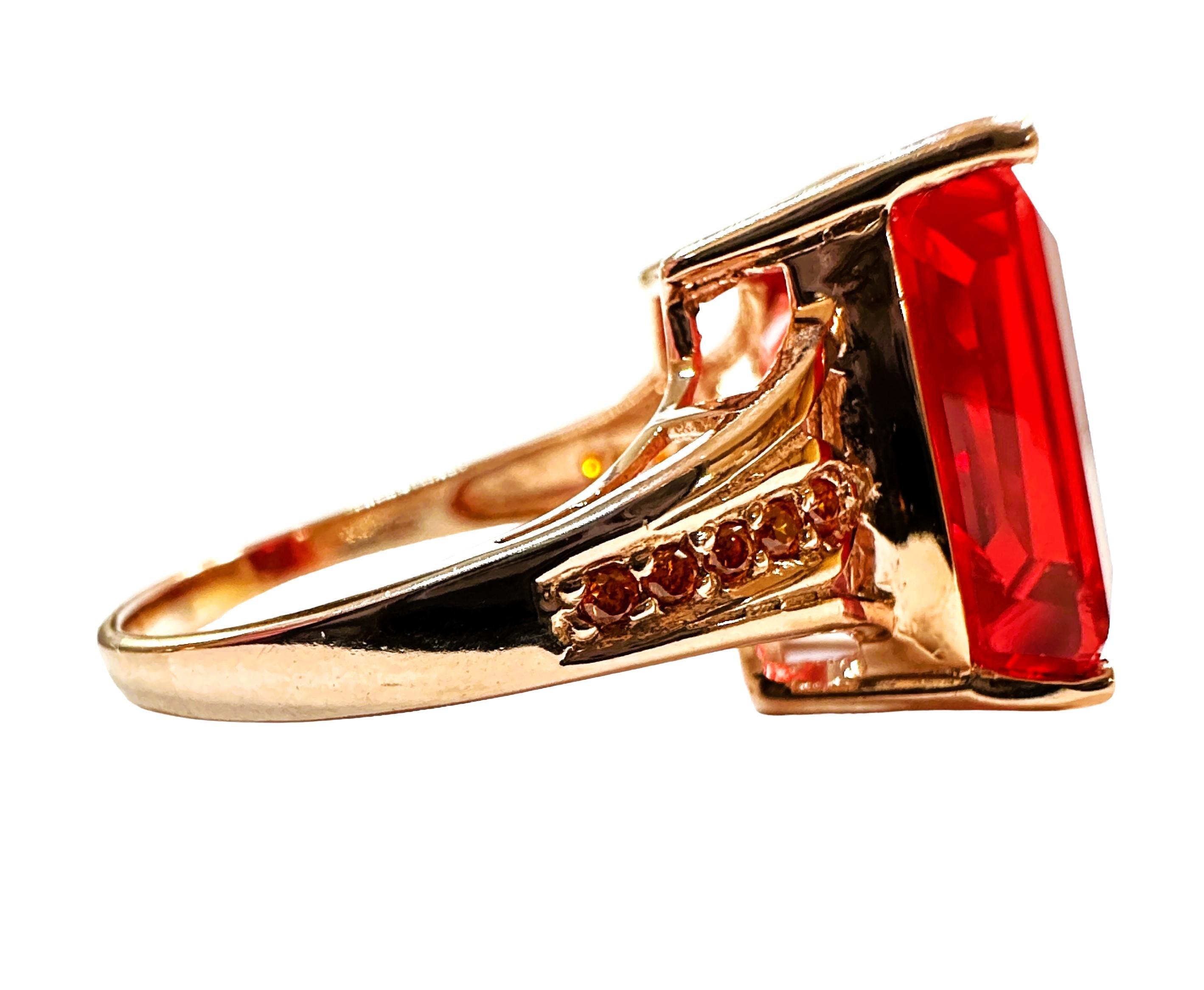 Emerald Cut New Sri Lanka 13.0 Ct Pink Padparadscha Sapphire RGold Plated  Sterling Ring