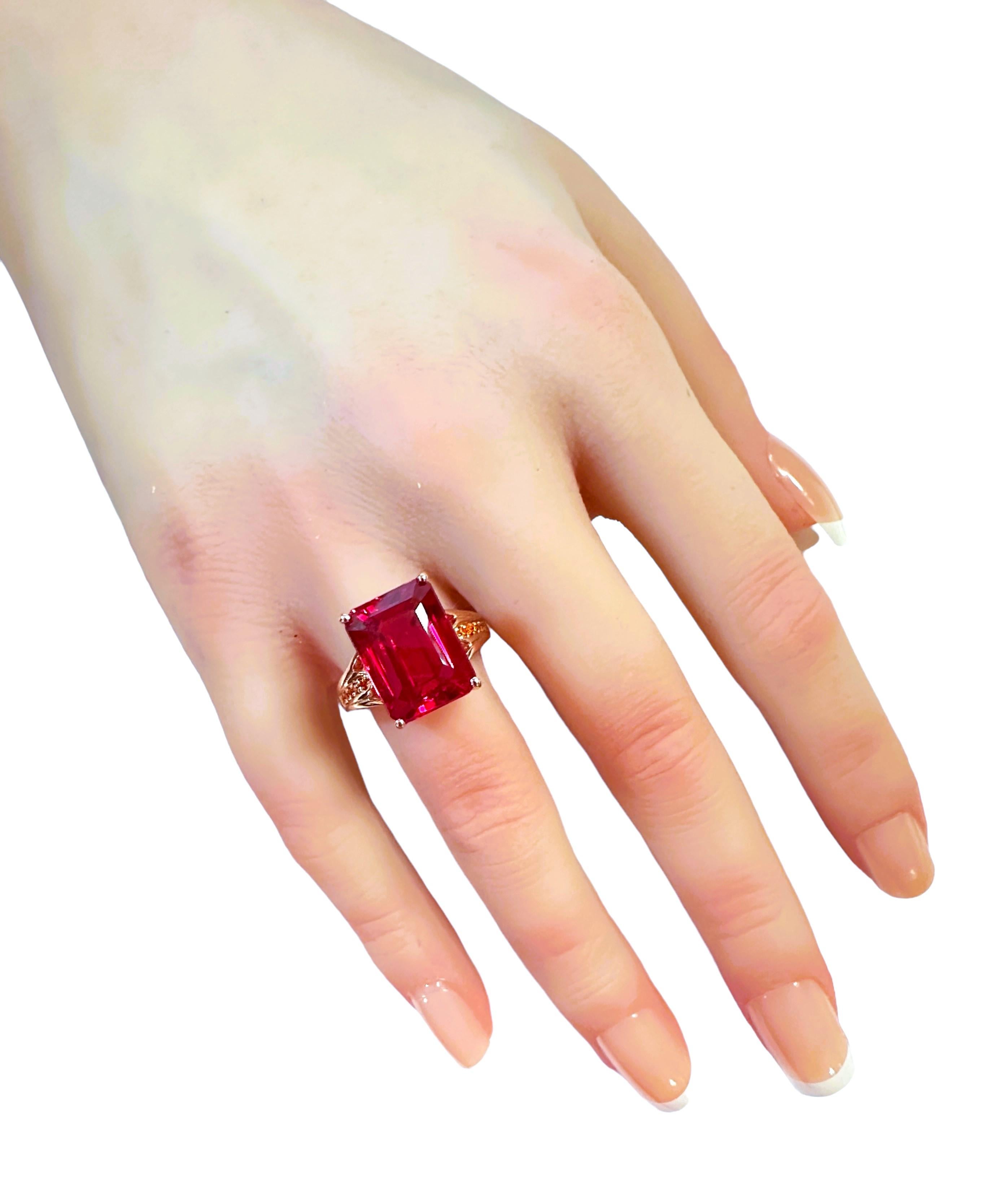 New Sri Lanka 13.0 Ct Pink Padparadscha Sapphire RGold Plated  Sterling Ring In New Condition In Eagan, MN