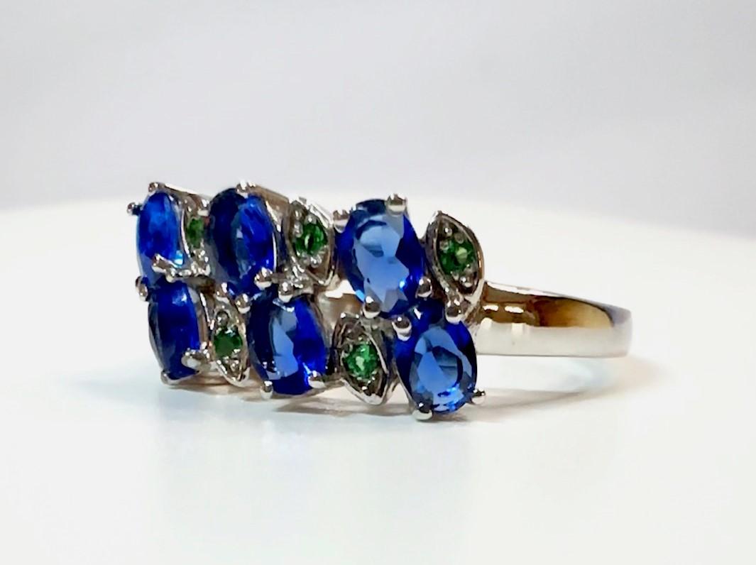 Nuovo  Anello in argento con zaffiro blu reale e tsavorite da 1,50 carati dello Sri Lanka 4