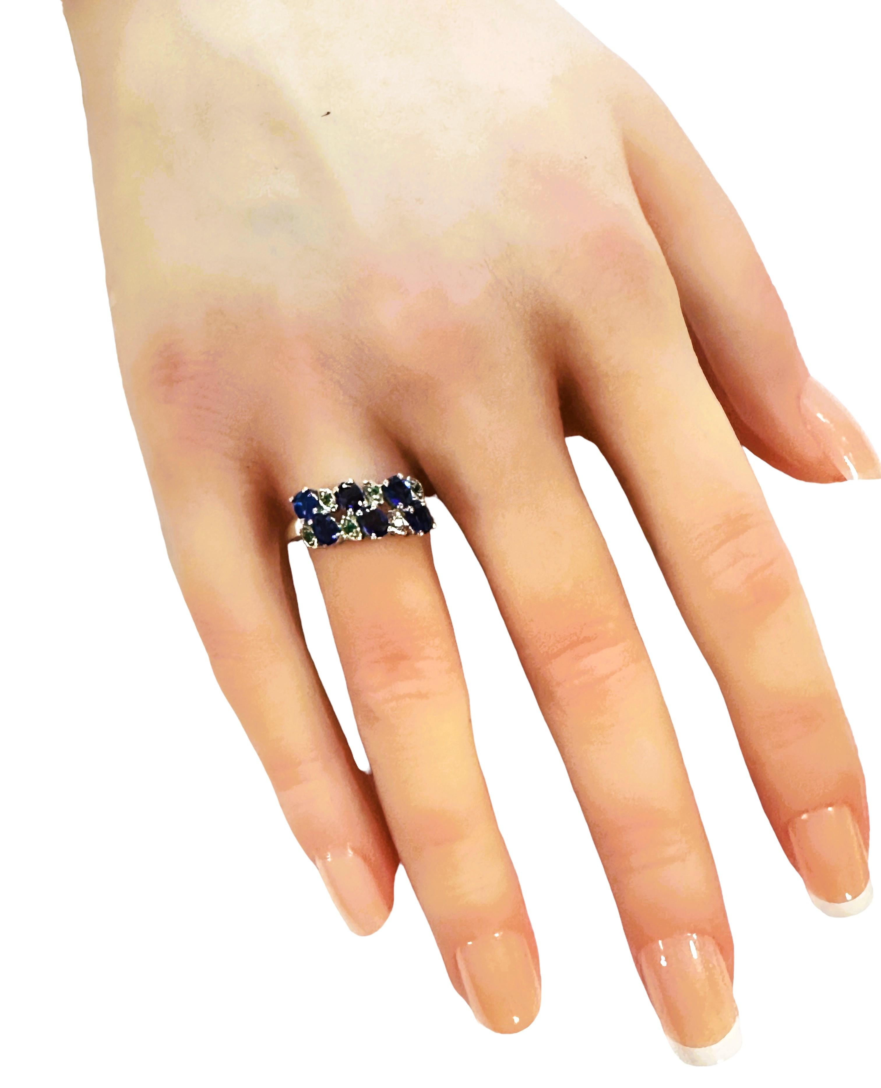Donna Nuovo  Anello in argento con zaffiro blu reale e tsavorite da 1,50 carati dello Sri Lanka