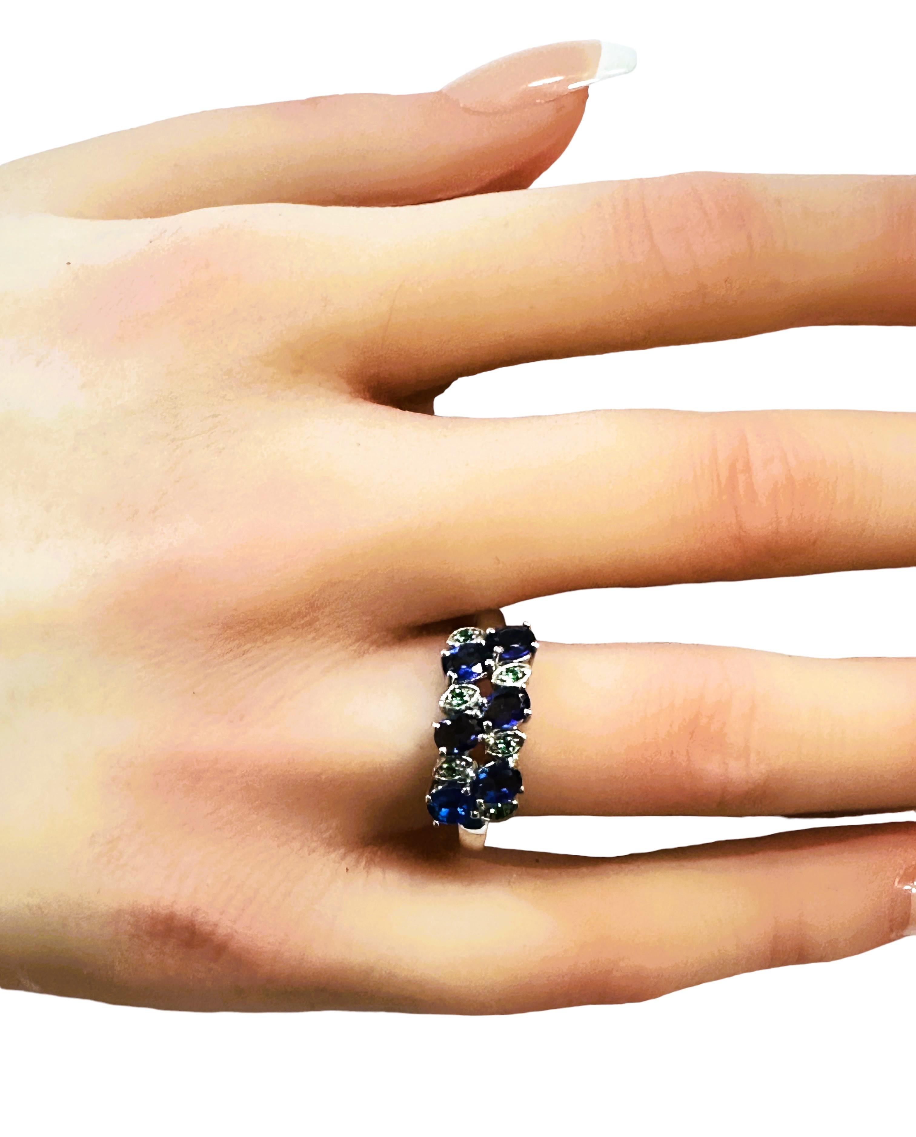 Nuovo  Anello in argento con zaffiro blu reale e tsavorite da 1,50 carati dello Sri Lanka 1