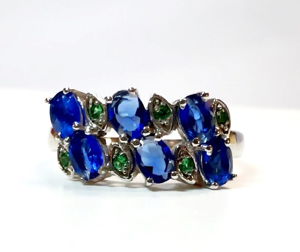Nuovo  Anello in argento con zaffiro blu reale e tsavorite da 1,50 carati dello Sri Lanka 2