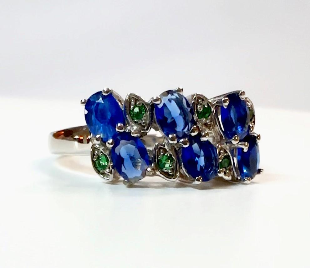 Nuovo  Anello in argento con zaffiro blu reale e tsavorite da 1,50 carati dello Sri Lanka 3