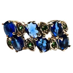 New  Sri Lanka 1.50 Ct Royal Blue Sapphire & Tsavorite Sterling Ring
