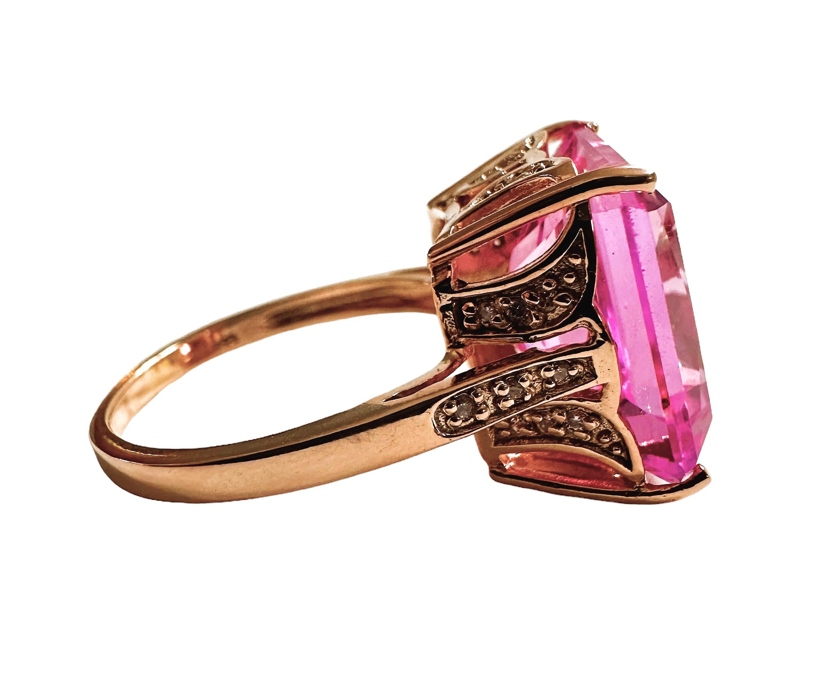 Neuer Sri Lanka 15,90 Karat Babyrosa Saphir Gelbgold vergoldet  Sterling Ring (Antiker Kissenschliff)