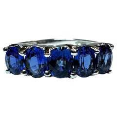 New Sri Lanka 2.20 Ct Royal Blue Sapphire Half Eternity Sterling Ring