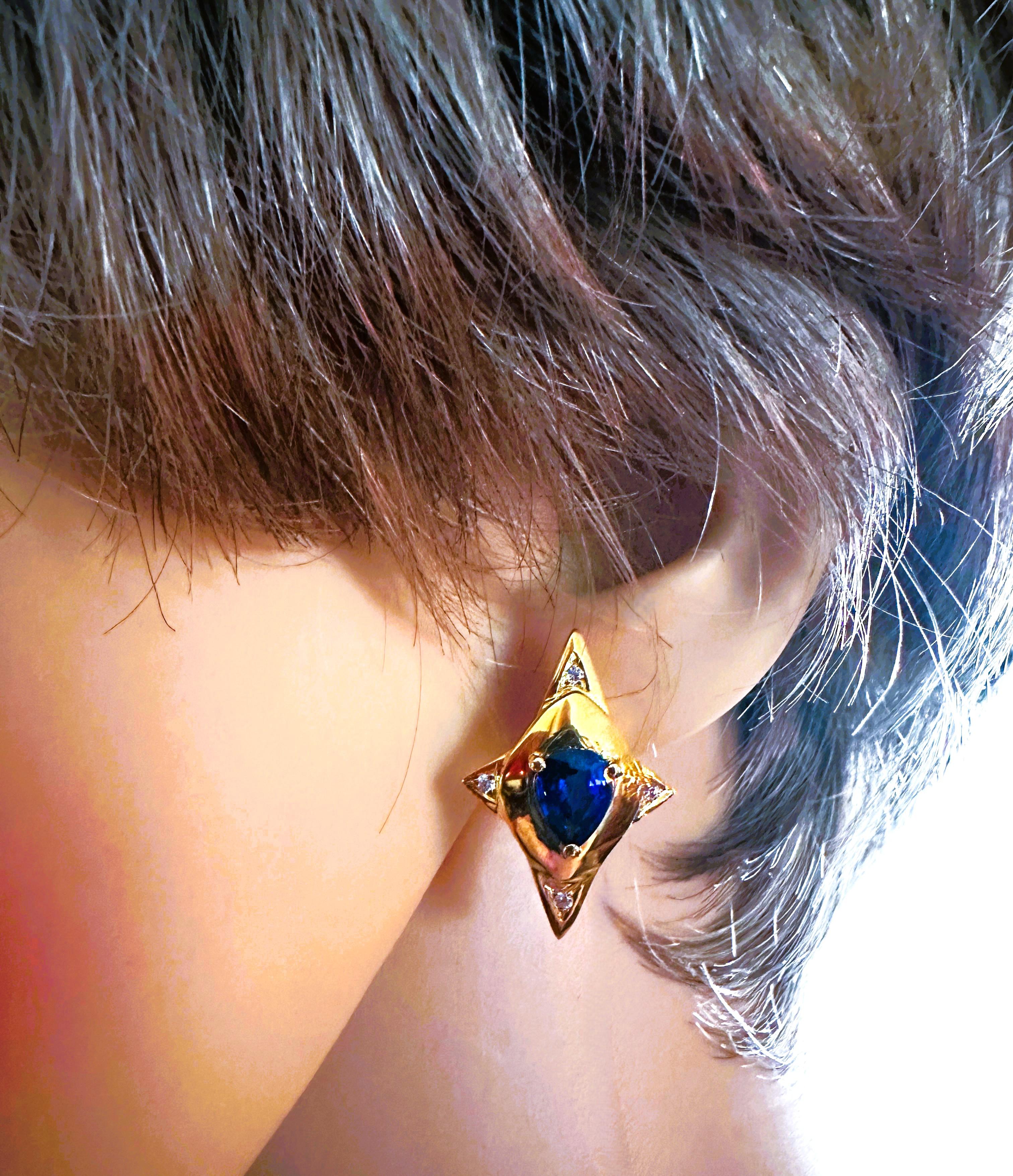 Pear Cut New Sri Lanka 2.90 ct Royal Blue Sapphire Rose Gold PlatedSterling Post Earrings For Sale
