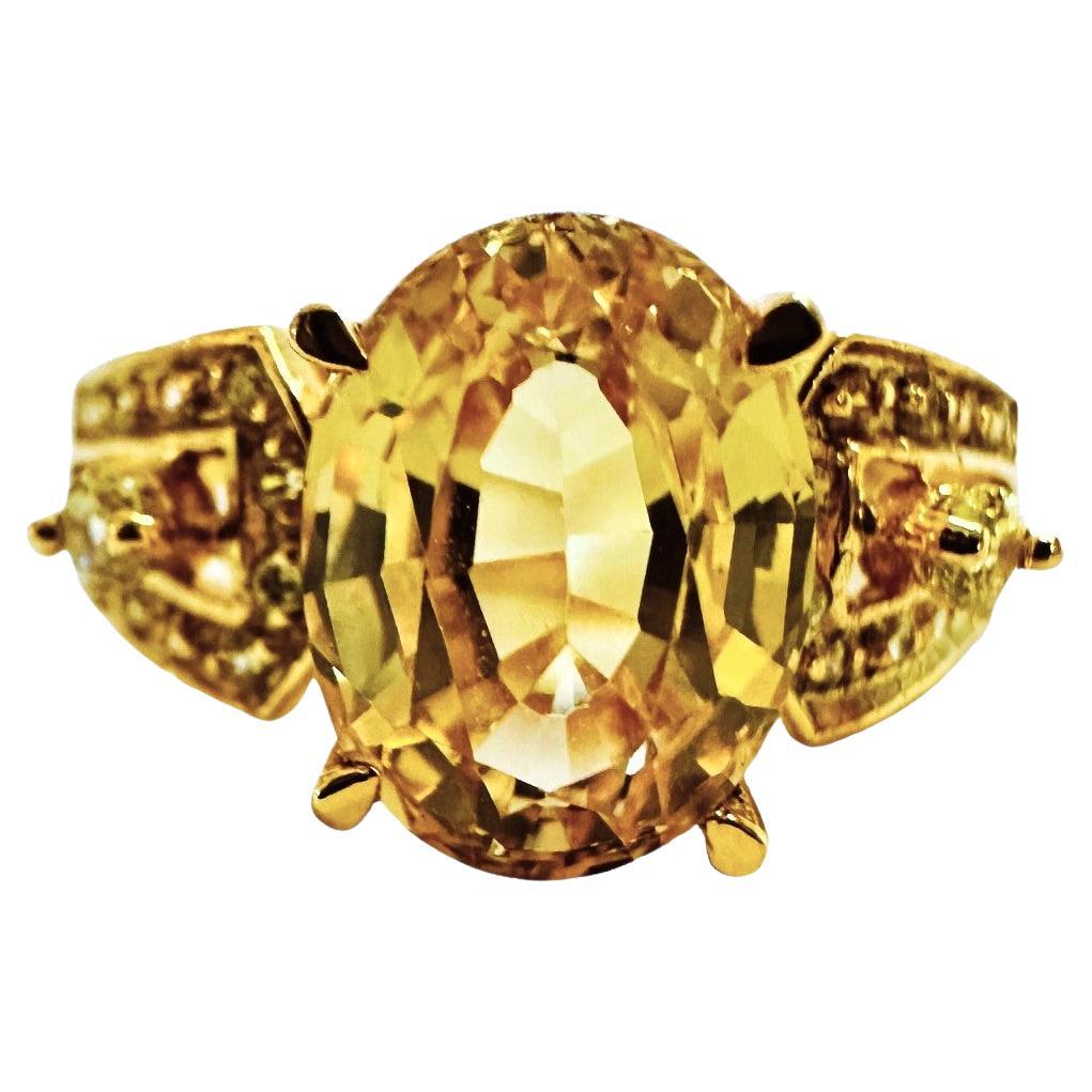New Sri Lanka 2.90 Ct Yellow Sapphire Yellow Gold Plated Sterling Ring