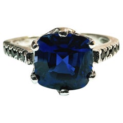 New Sri Lanka 3.02 ct Blue Sapphire Sterling Ring - Band is scratched Size 8.25