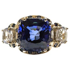New Sri Lanka 4 Ct Royal Blue & Cornflower Blue Sapphire Sterling Ring Size 6.5