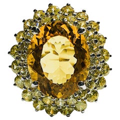New Sri Lanka 4.12 Carat Yellow Citrine 
Diamond Cut Sapphire Sterling Ring