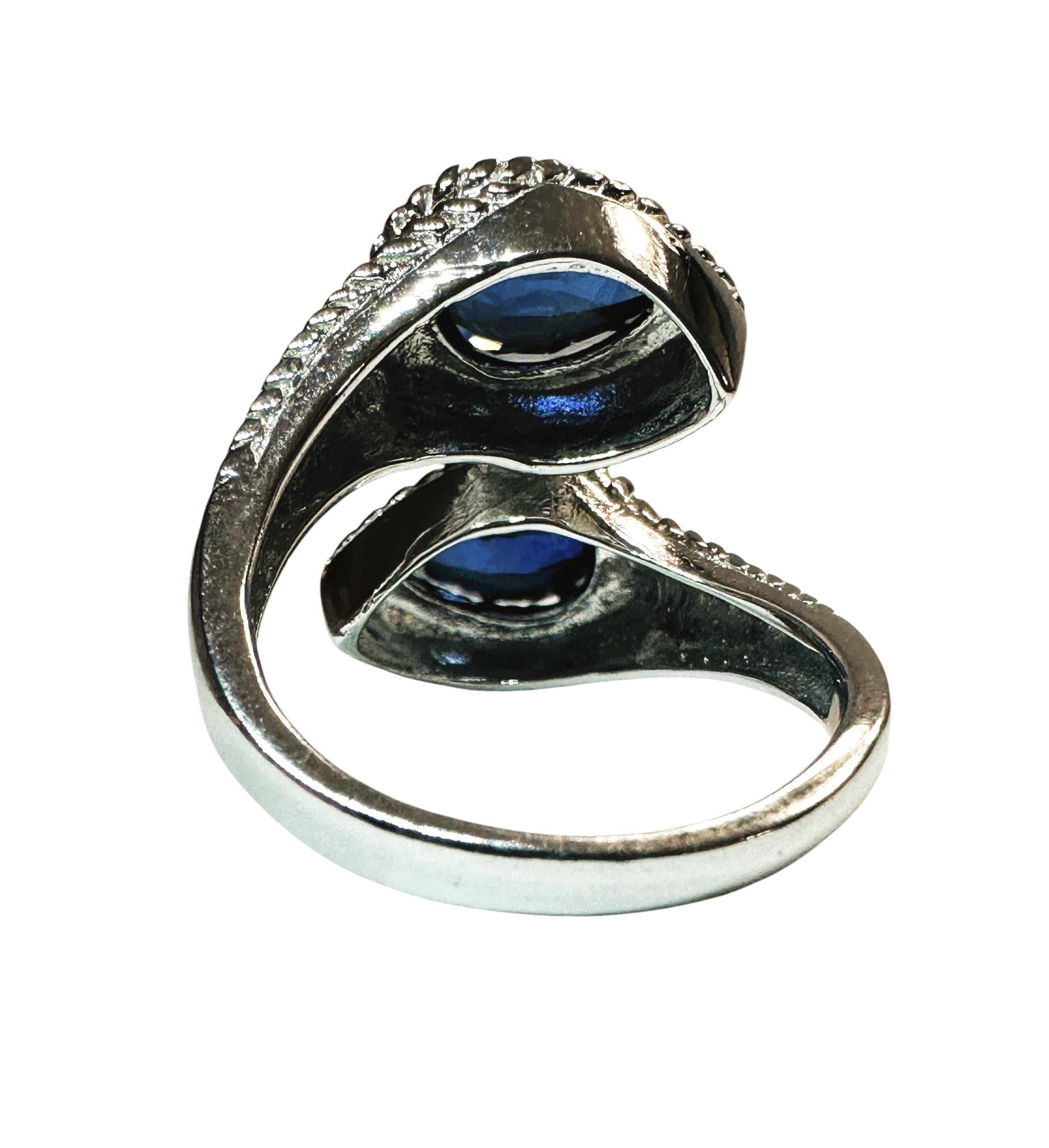 Pear Cut New Sri Lanka 4.15 Ct Blue Sapphire Pear Shaped Sterling Ring Size 7.75 For Sale