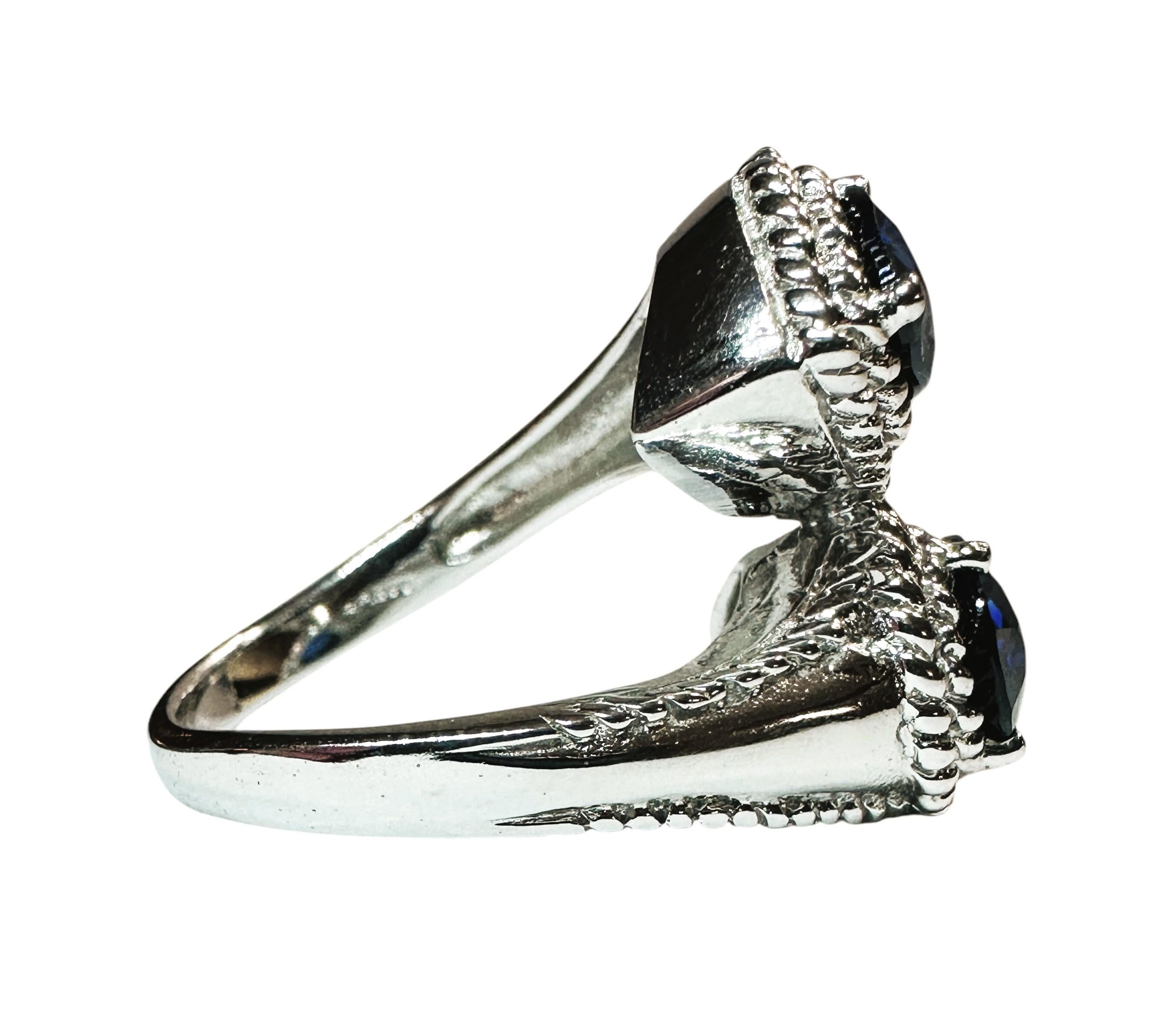 New Sri Lanka 4.15 Ct Blue Sapphire Pear Shaped Sterling Ring Size 7.75 In New Condition For Sale In Eagan, MN