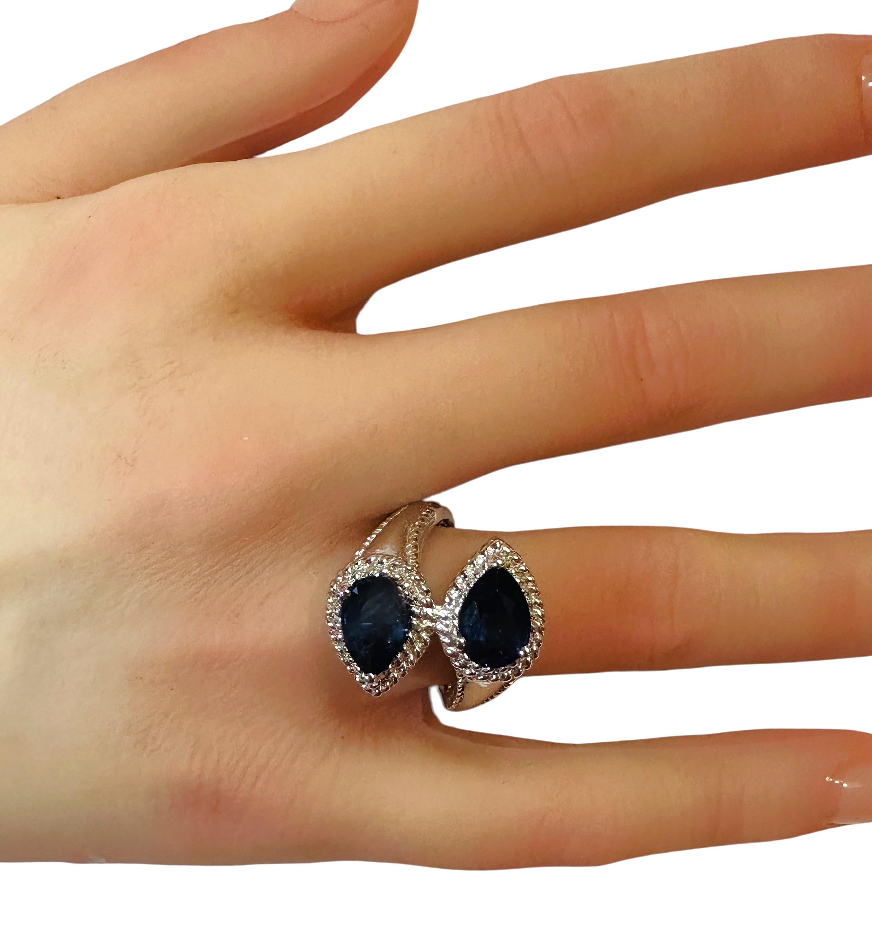 New Sri Lanka 4.15 Ct Blue Sapphire Pear Shaped Sterling Ring Size 7.75 For Sale 1