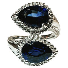 New Sri Lanka 4.15 Ct Blue Sapphire Pear Shaped Sterling Ring Size 7.75