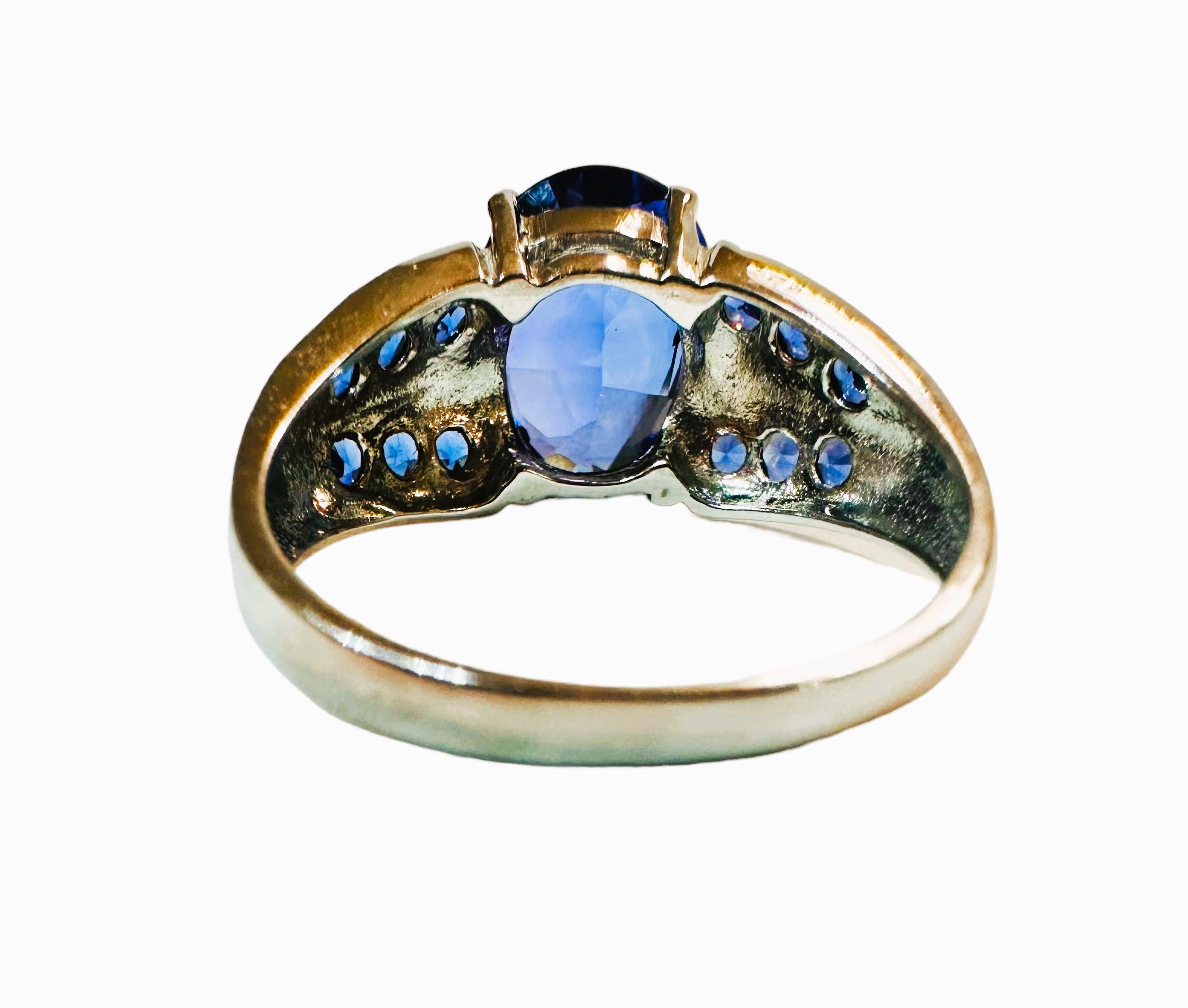 Neuer Sri Lanka 4,20 Karat Blauer Saphir Sterling Ring Größe 7,25 (Art déco)