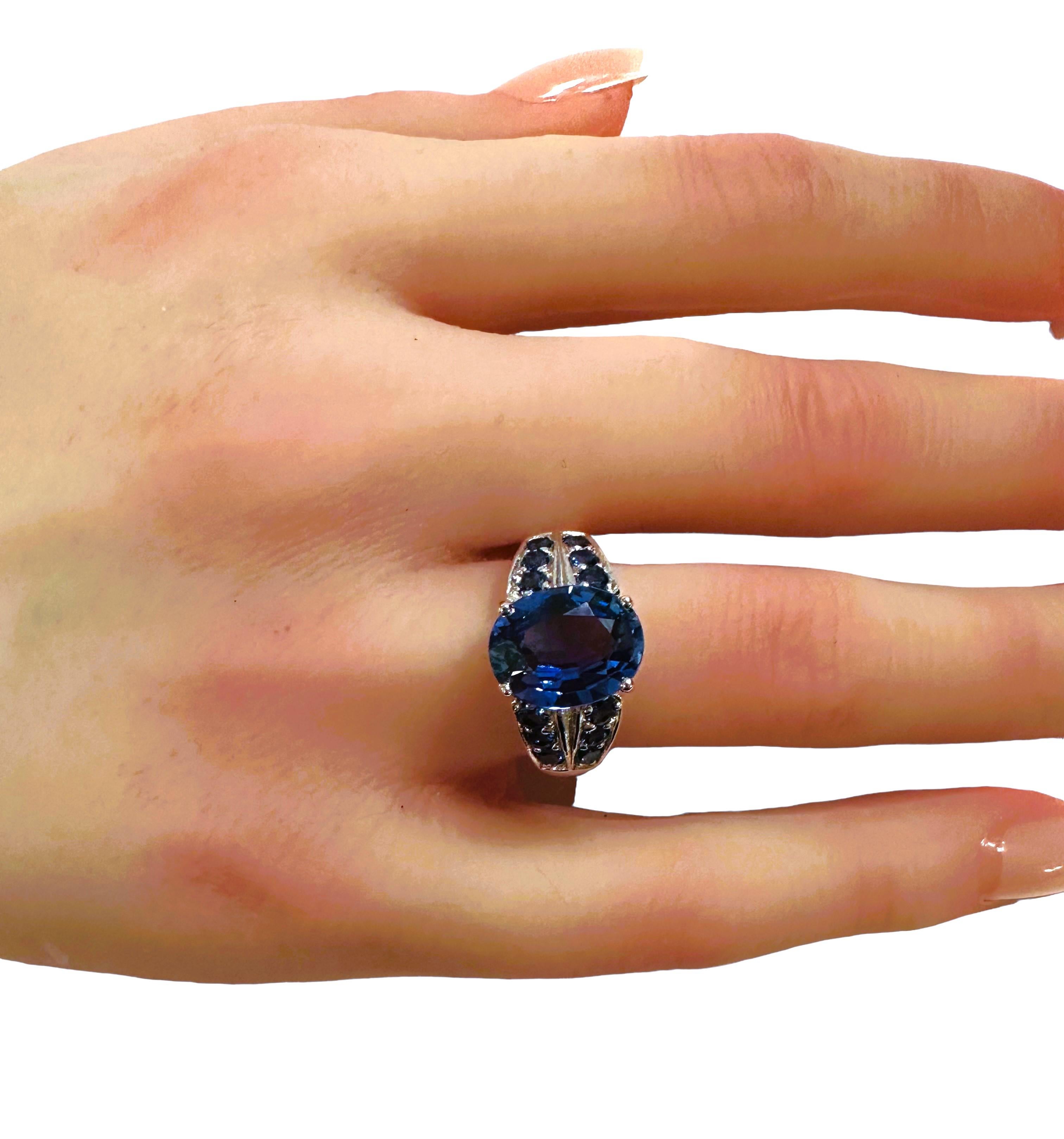 Neuer Sri Lanka 4,20 Karat Blauer Saphir Sterling Ring Größe 7,25 Damen