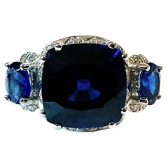 New Sri Lanka 4.40 Ct Dark Blue Sapphire Sterling Ring Size 6.5