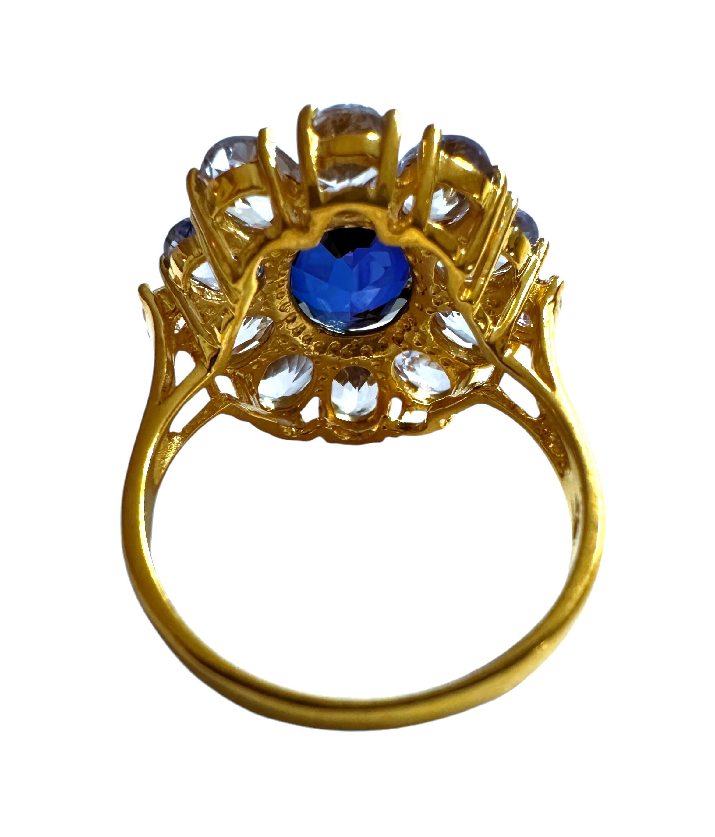 Oval Cut New Sri Lanka 4.5 Ct Royal Blue & Light Blue Sapphire YGold Plate Sterling Ring