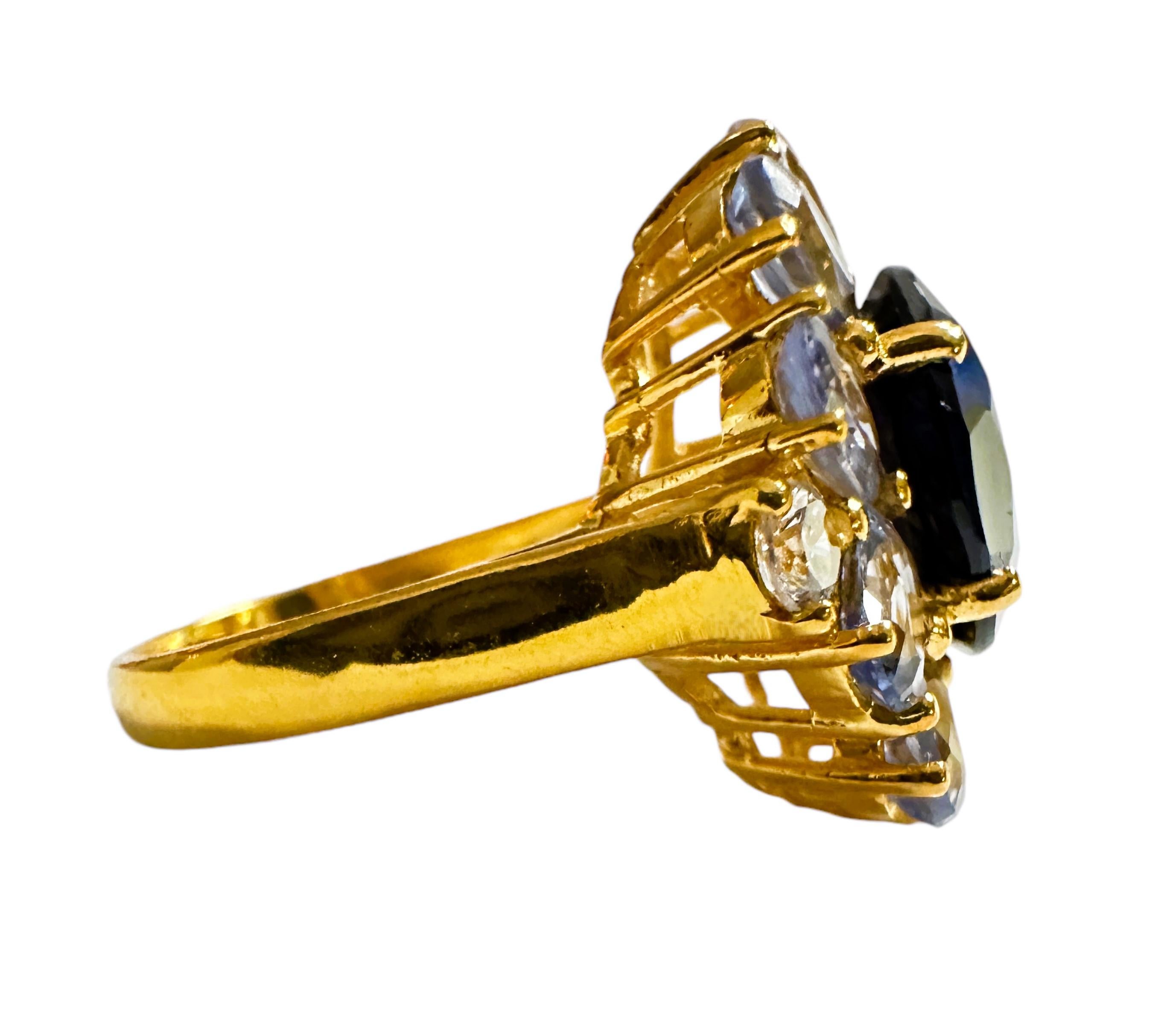 New Sri Lanka 4.5 Ct Royal Blue & Light Blue Sapphire YGold Plate Sterling Ring In New Condition In Eagan, MN