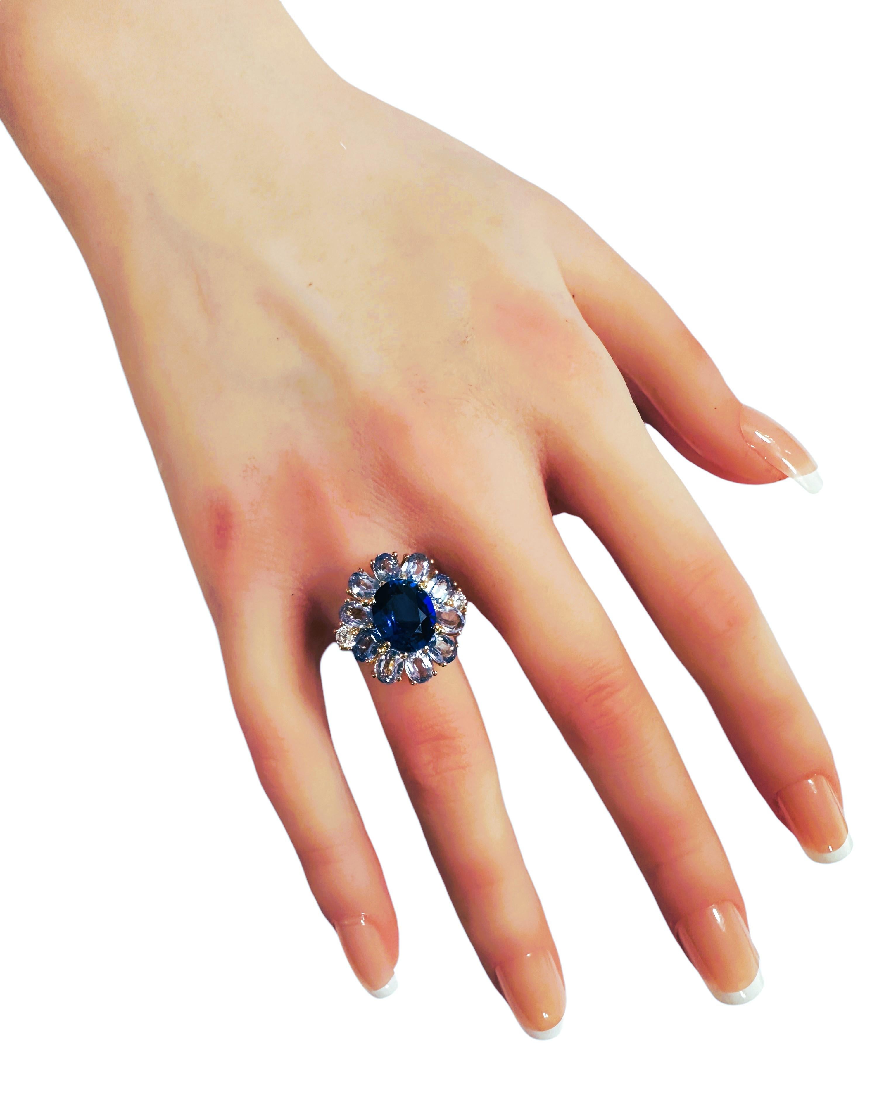 Women's New Sri Lanka 4.5 Ct Royal Blue & Light Blue Sapphire YGold Plate Sterling Ring