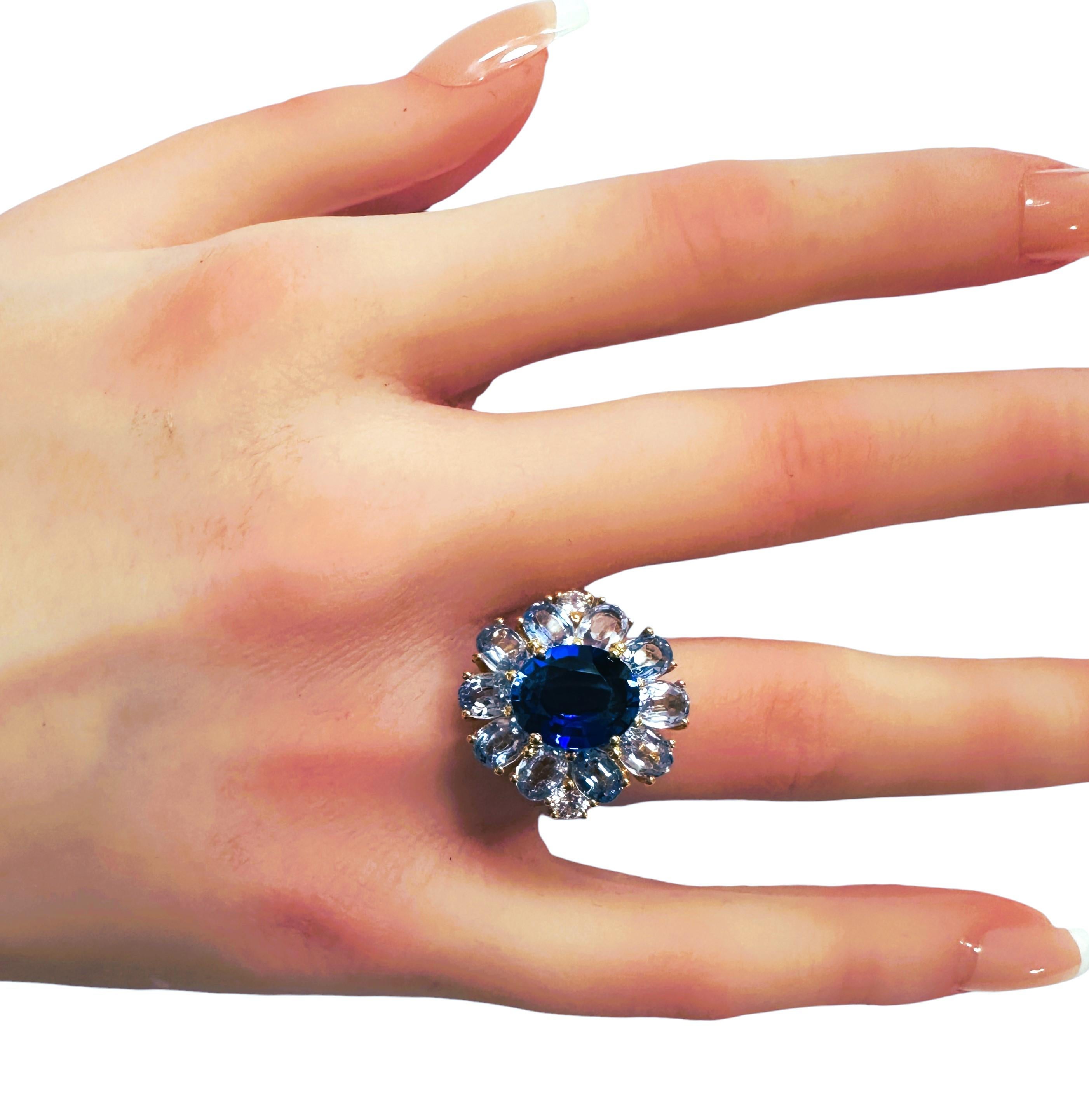 New Sri Lanka 4.5 Ct Royal Blue & Light Blue Sapphire YGold Plate Sterling Ring 1