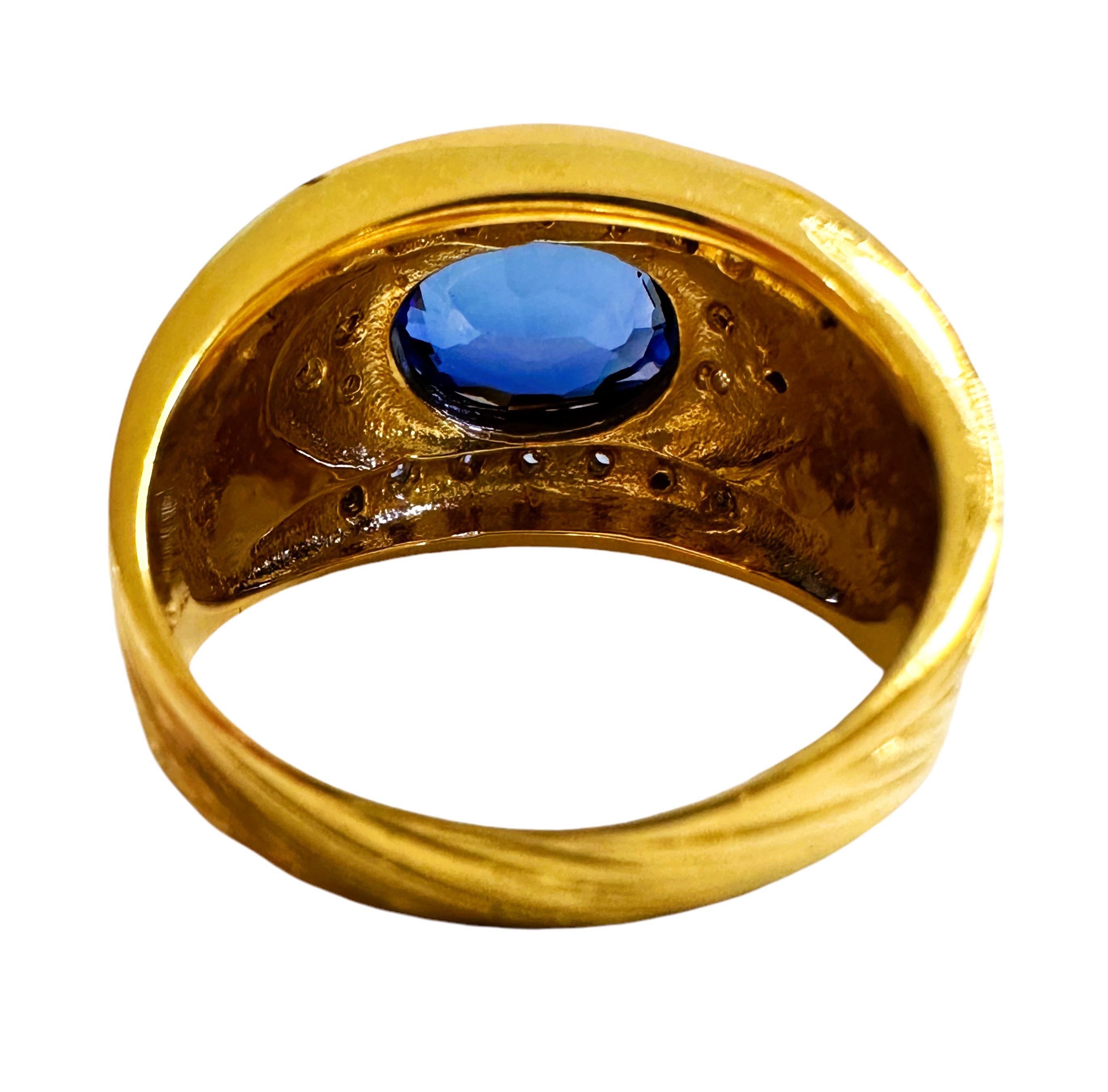 Neuer Sri Lanka 4,70 Karat Dunkelblauer & Weißer Saphir Y vergoldeter Sterling-Ring (Art déco)