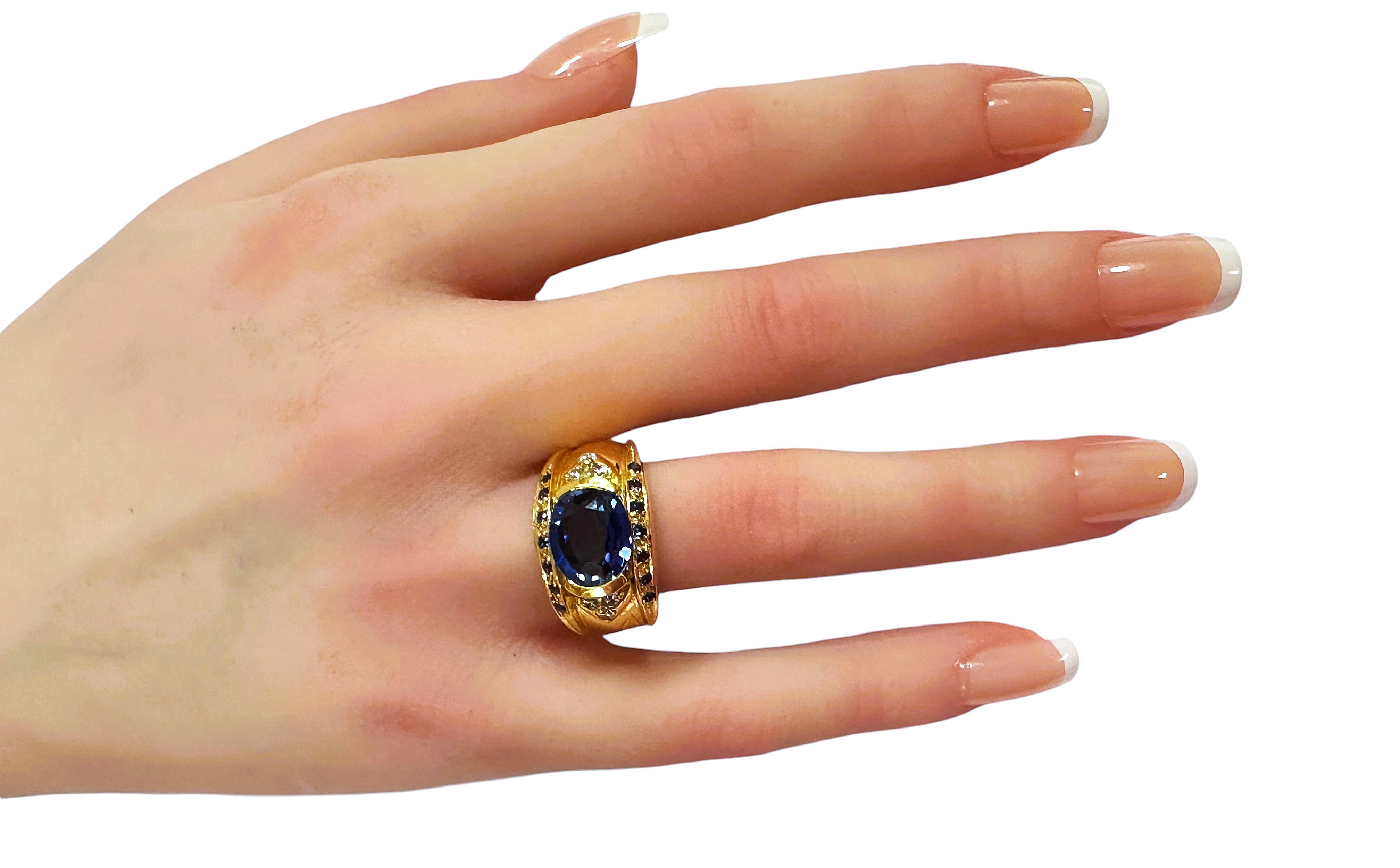 Neuer Sri Lanka 4,70 Karat Dunkelblauer & Weißer Saphir Y vergoldeter Sterling-Ring im Zustand „Neu“ in Eagan, MN