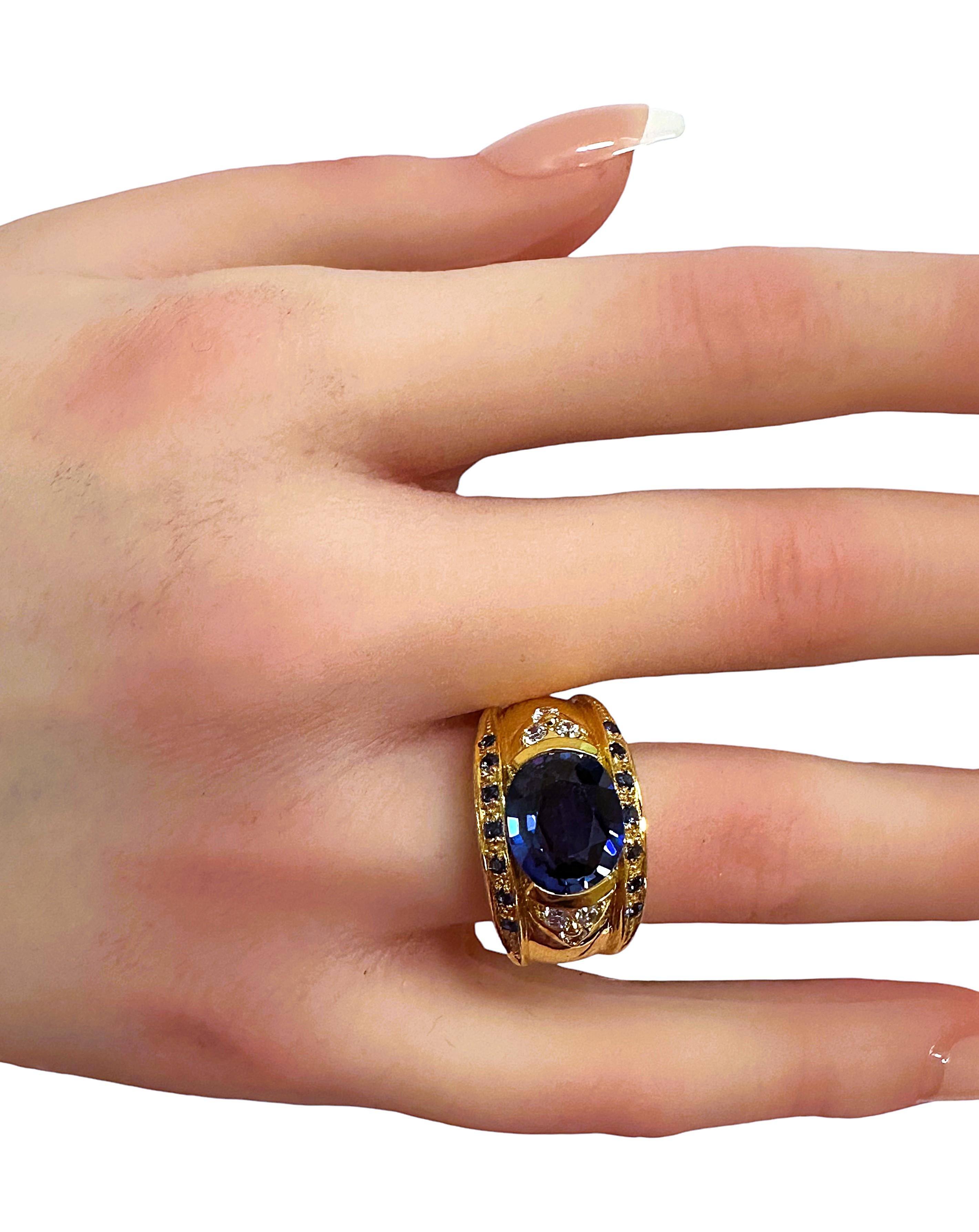 Neuer Sri Lanka 4,70 Karat Dunkelblauer & Weißer Saphir Y vergoldeter Sterling-Ring Damen