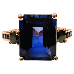 New 4.7 Carat Dark Blue & Diamond Cut Sapphire Rose Gold Sterling Ring