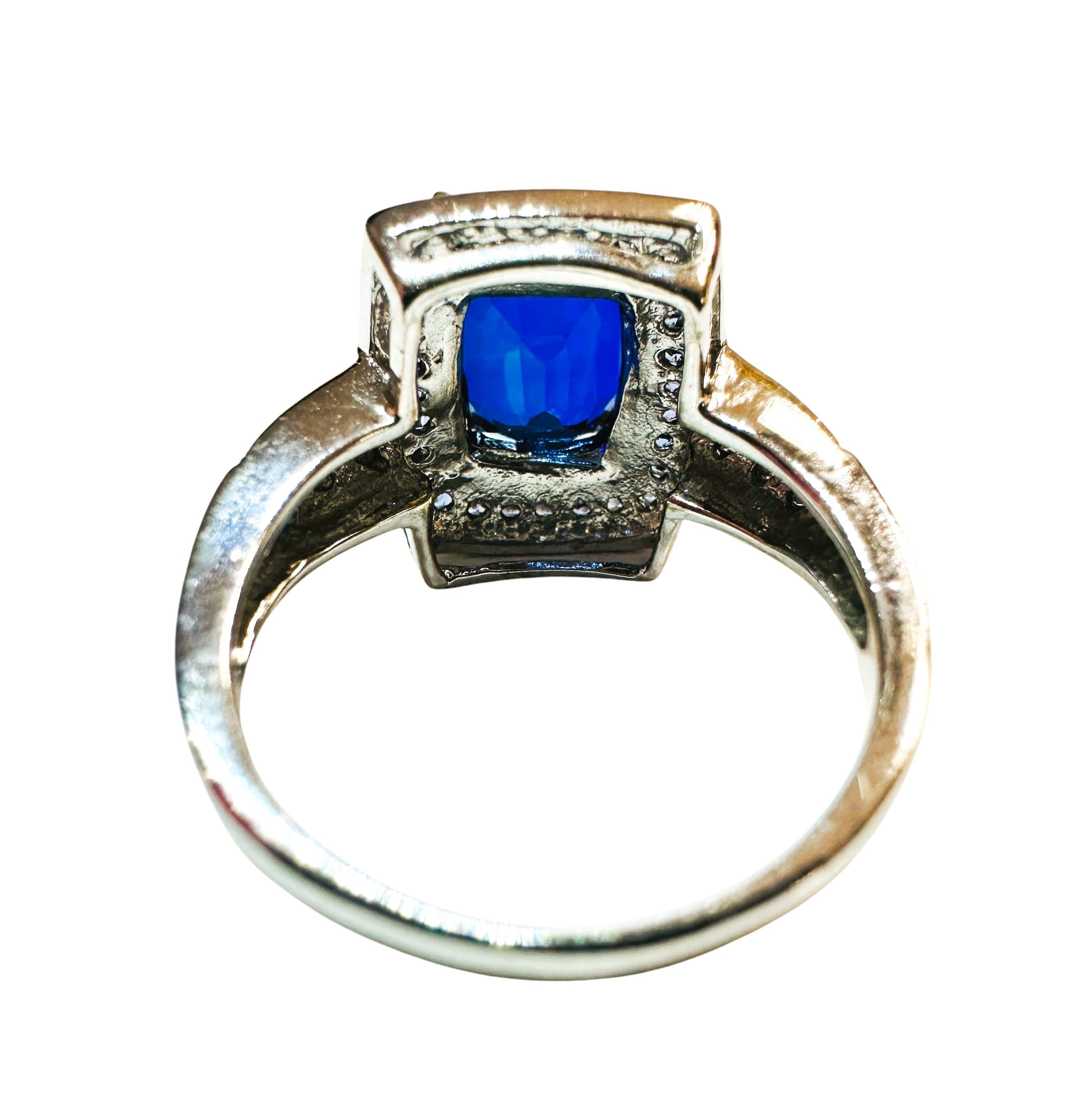 Antique Cushion Cut New Sri Lanka 4.80 ct  Blue Sapphire Sterling Ring Size 6.5