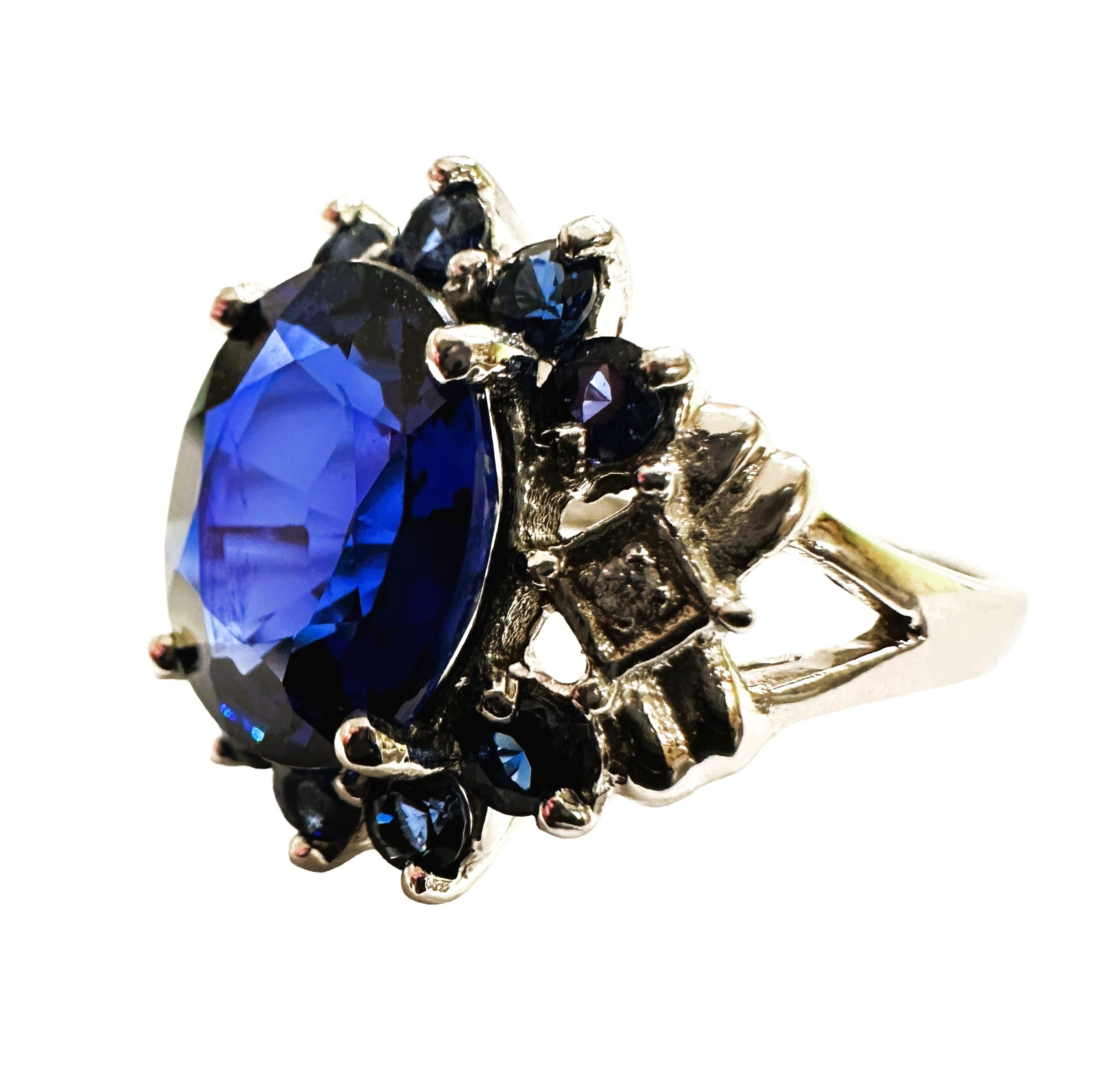 Neu  Sri Lanka 4,80 Karat tiefblauer Saphir Sterling Ring Größe 6,5 Damen