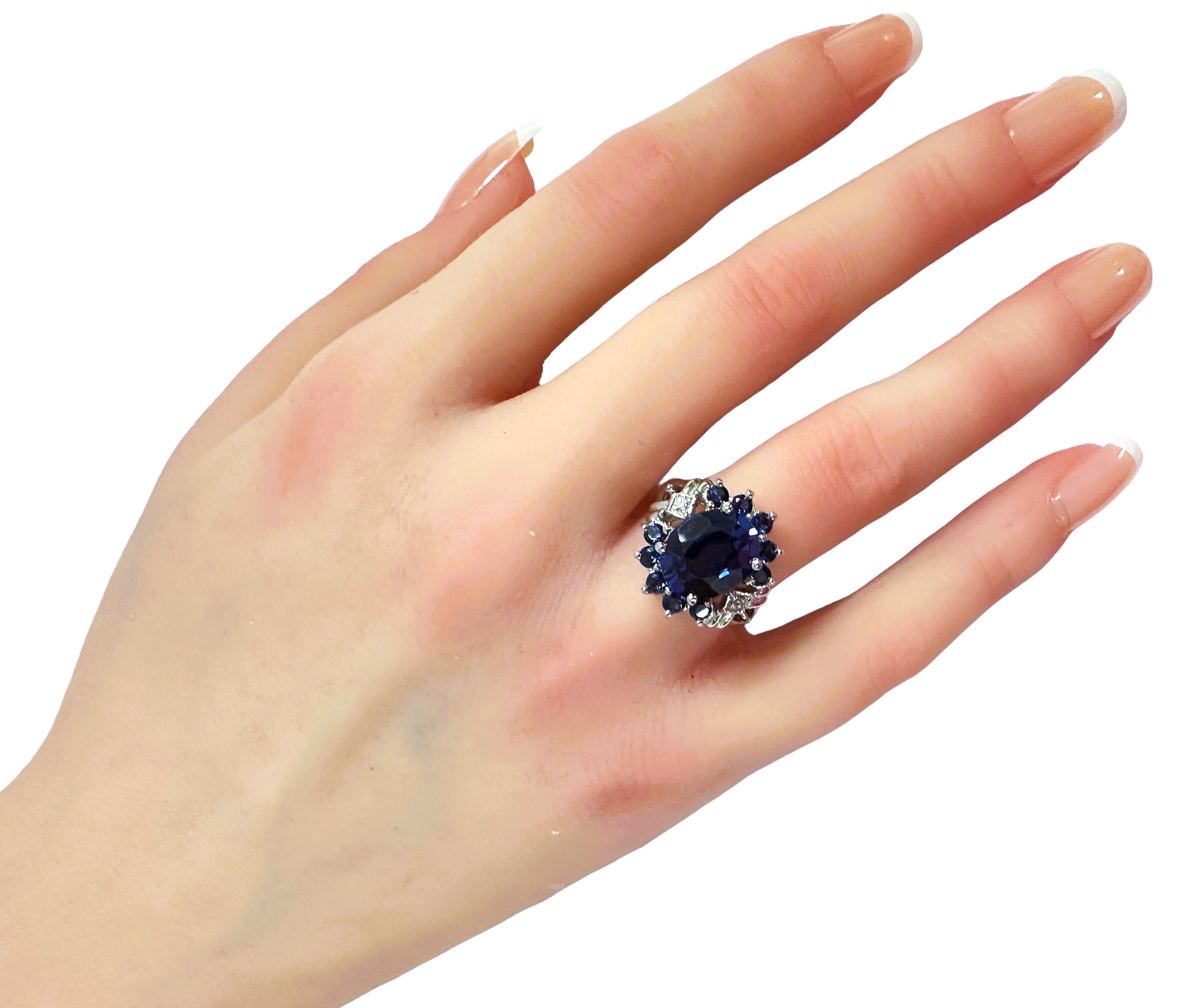 Neu  Sri Lanka 4,80 Karat tiefblauer Saphir Sterling Ring Größe 6,5 1