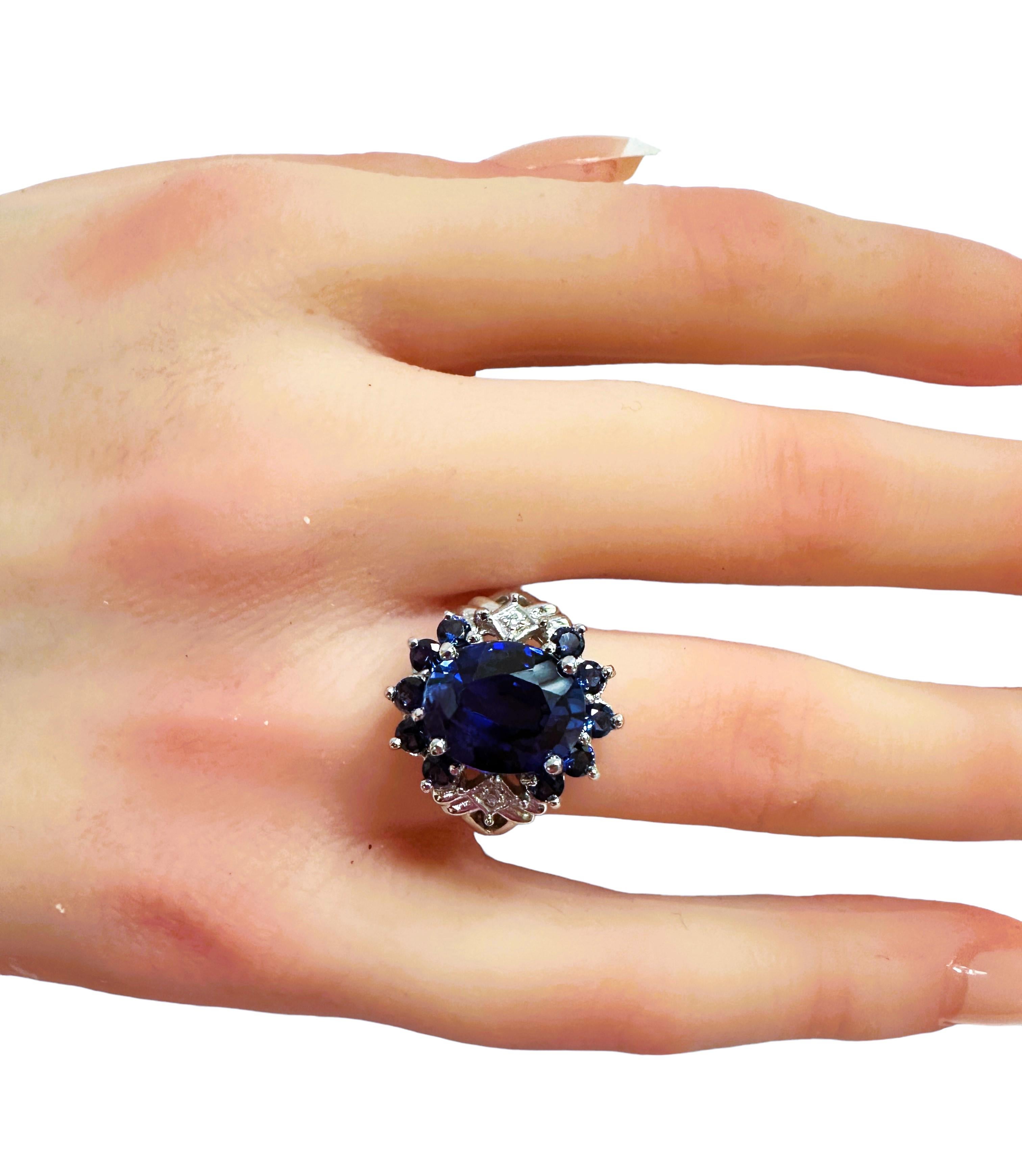 Neu  Sri Lanka 4,80 Karat tiefblauer Saphir Sterling Ring Größe 6,5 2