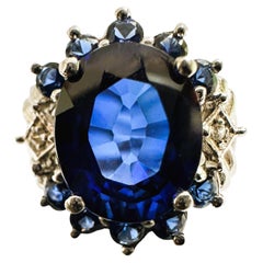 Neu  Sri Lanka 4,80 Karat tiefblauer Saphir Sterling Ring Größe 6,5