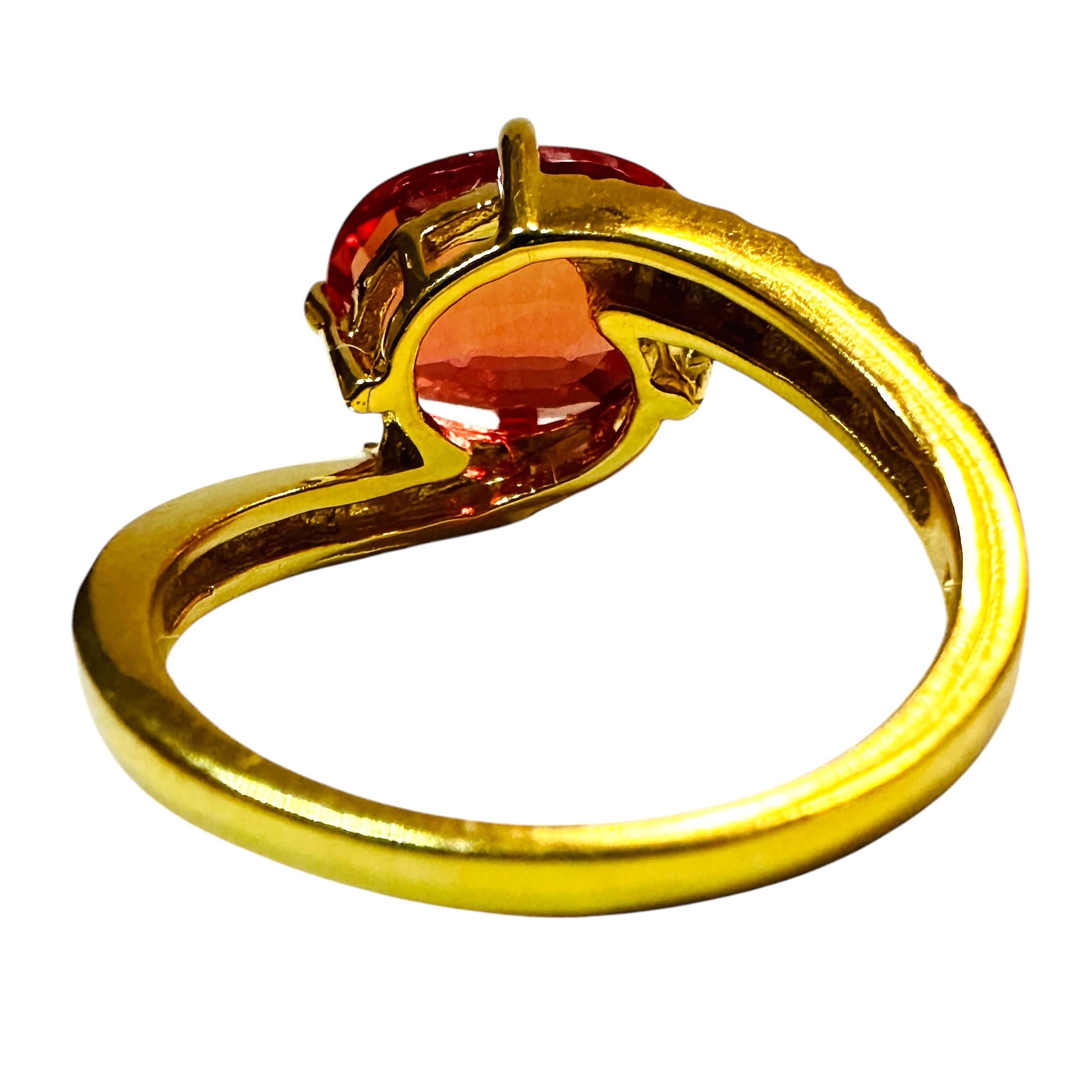 Art Deco New Sri Lanka 5 Ct Padparadscha & Diamond Cut Sapphire YGold Sterling Ring