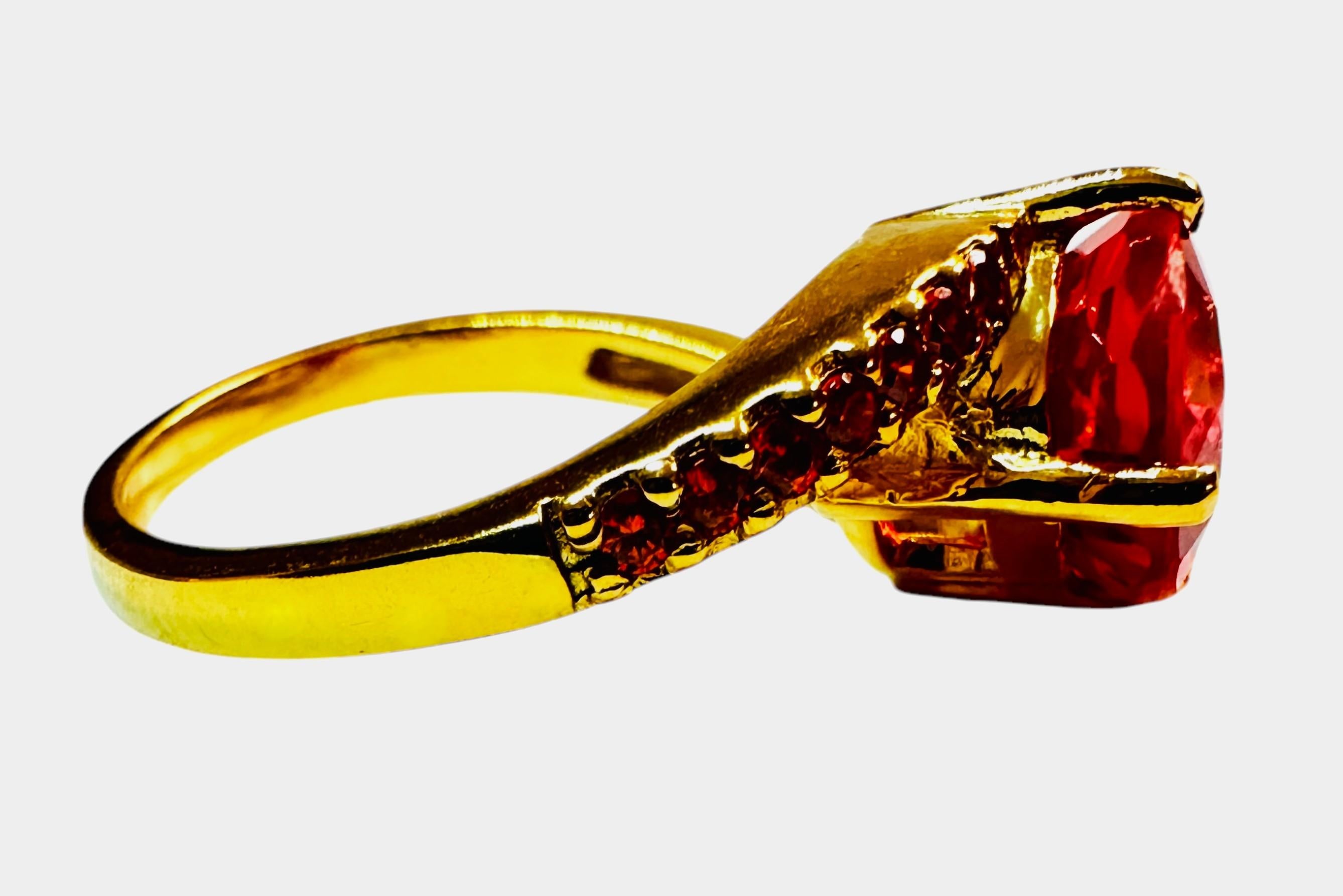 Round Cut New Sri Lanka 5 Ct Padparadscha & Diamond Cut Sapphire YGold Sterling Ring