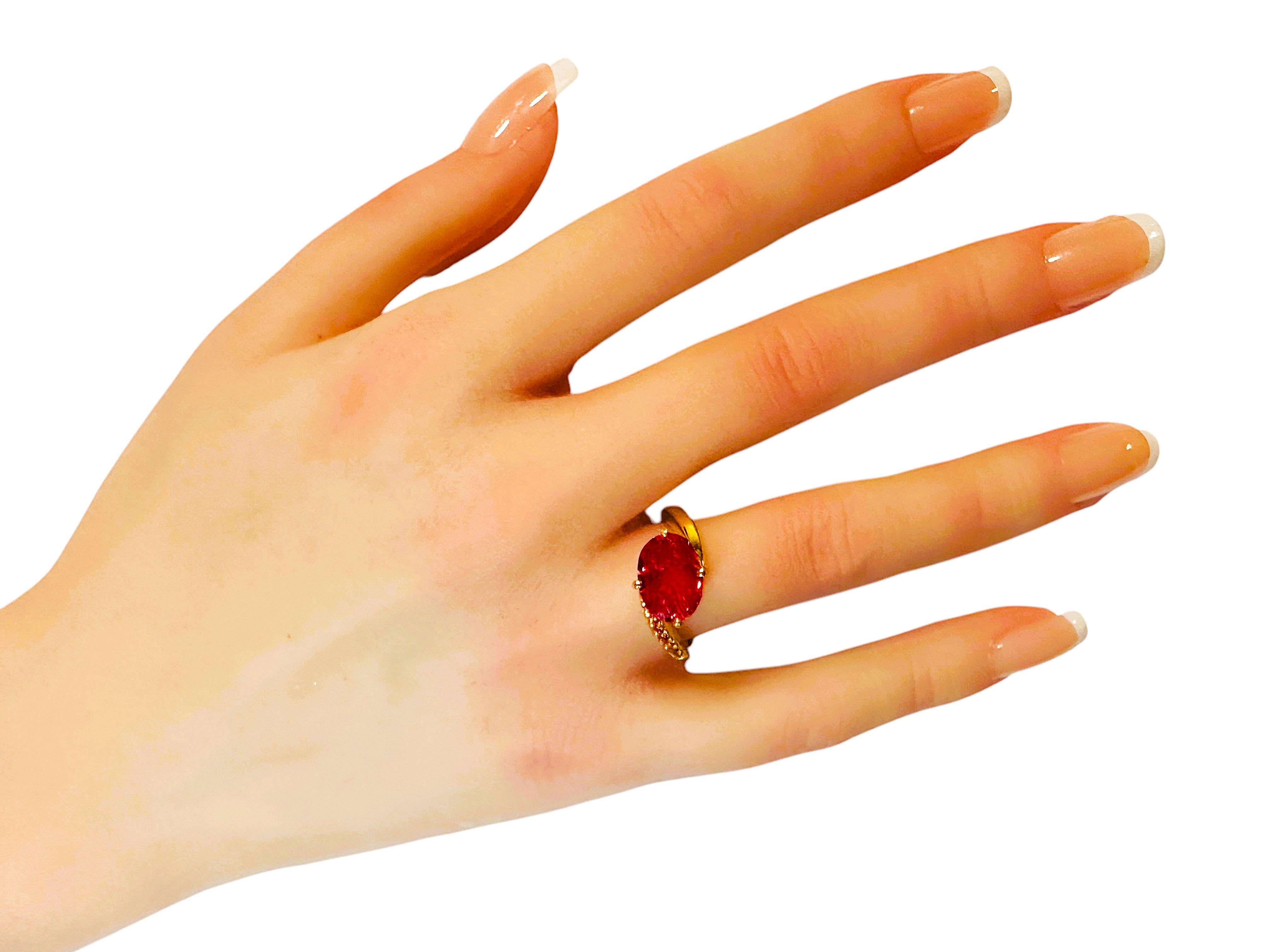 New Sri Lanka 5 Ct Padparadscha & Diamond Cut Sapphire YGold Sterling Ring In New Condition In Eagan, MN