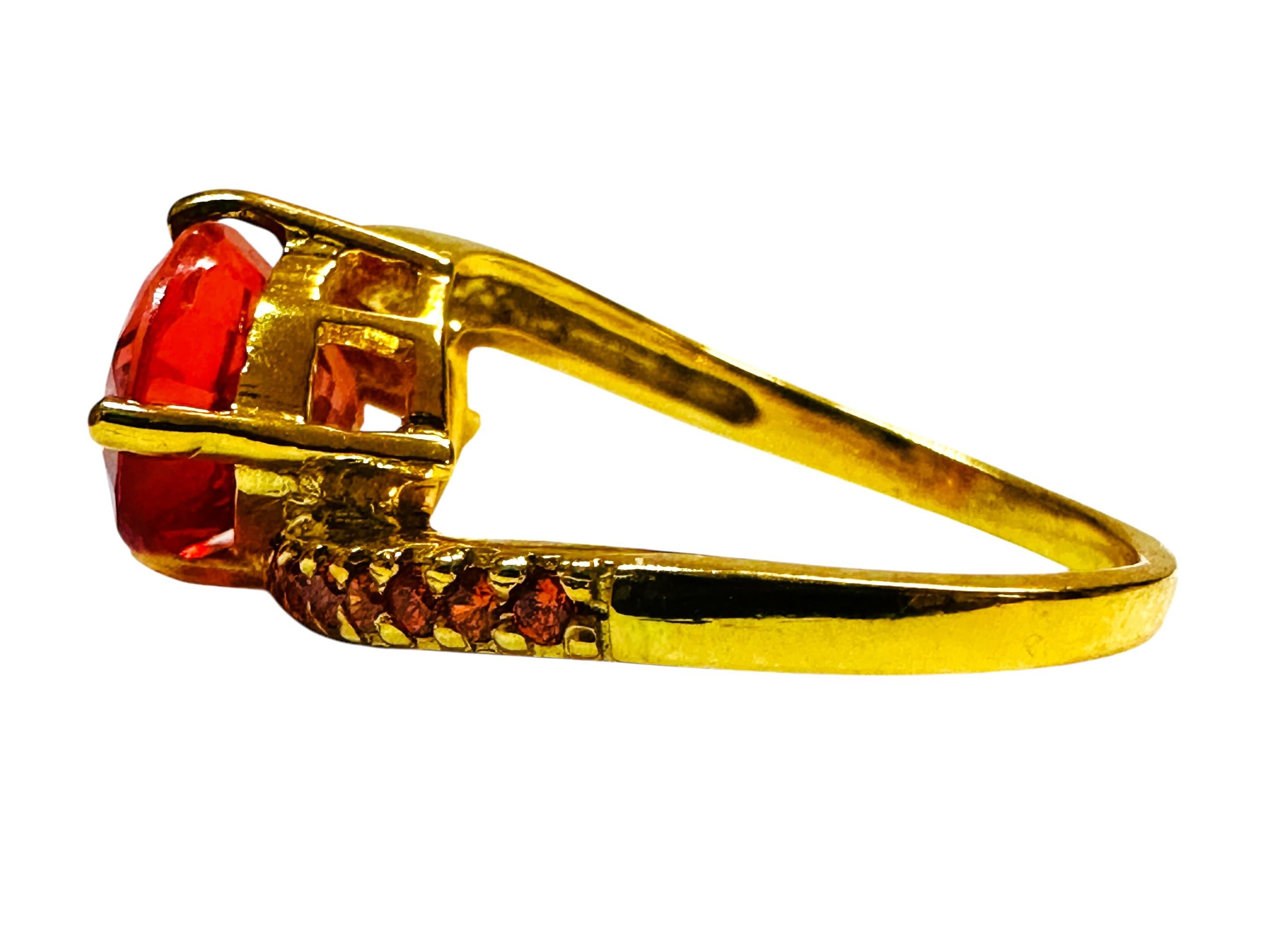 New Sri Lanka 5 Ct Padparadscha & Diamond Cut Sapphire YGold Sterling Ring 1