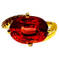 New Sri Lanka 5 Ct Padparadscha & Diamond Cut Sapphire YGold Sterling Ring