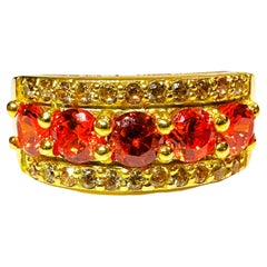New SriLanka 5 Stone Orange Sapphire 
Diamond Cut Sapphire YGold Sterling Ring